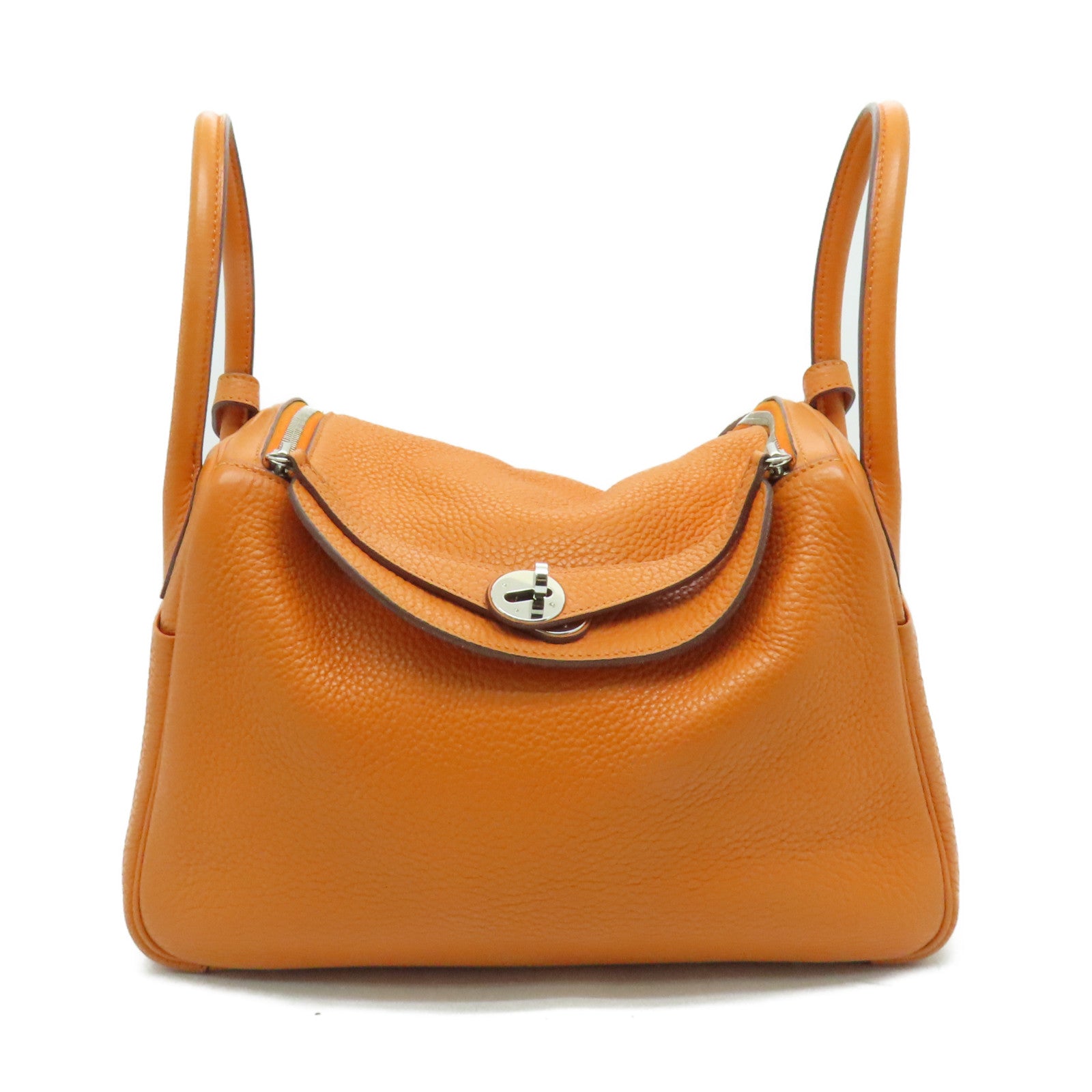 HERMES 【激減優惠】Clemence皮革Lindy 30 2 way Shoulder銀扣手挽肩背兩用袋橙色