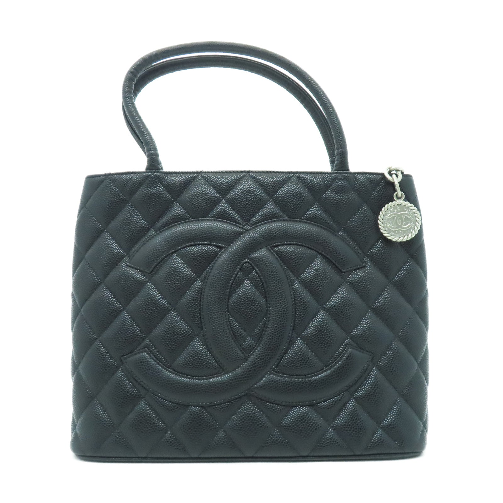 CHANEL 菱格Caviar皮革Handbag銀扣手挽袋黑色
