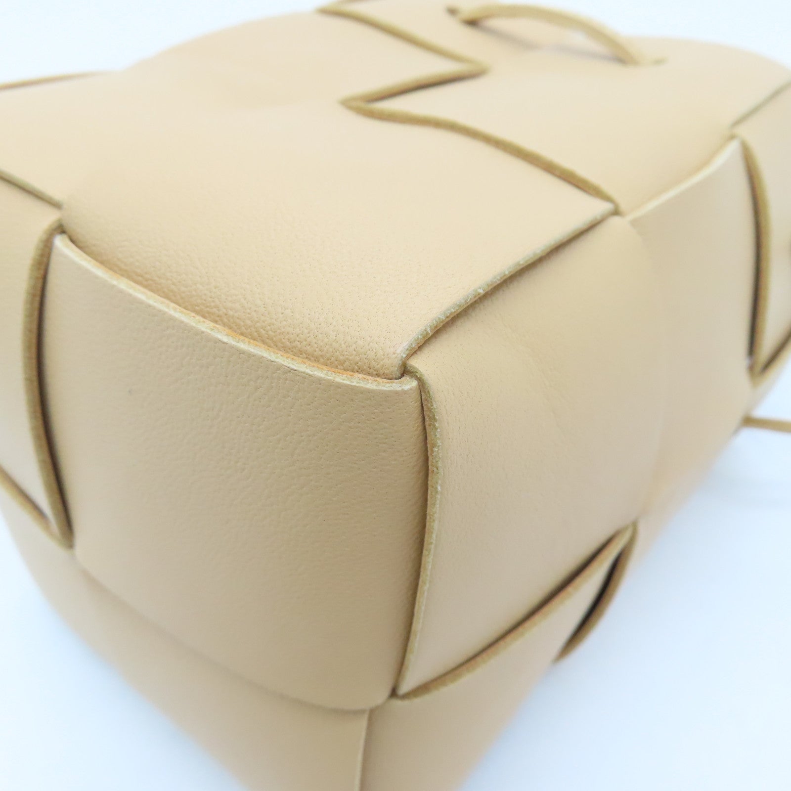 BOTTEGA VENETA Textured Leather Mini Cassette Bucket Bag Beige