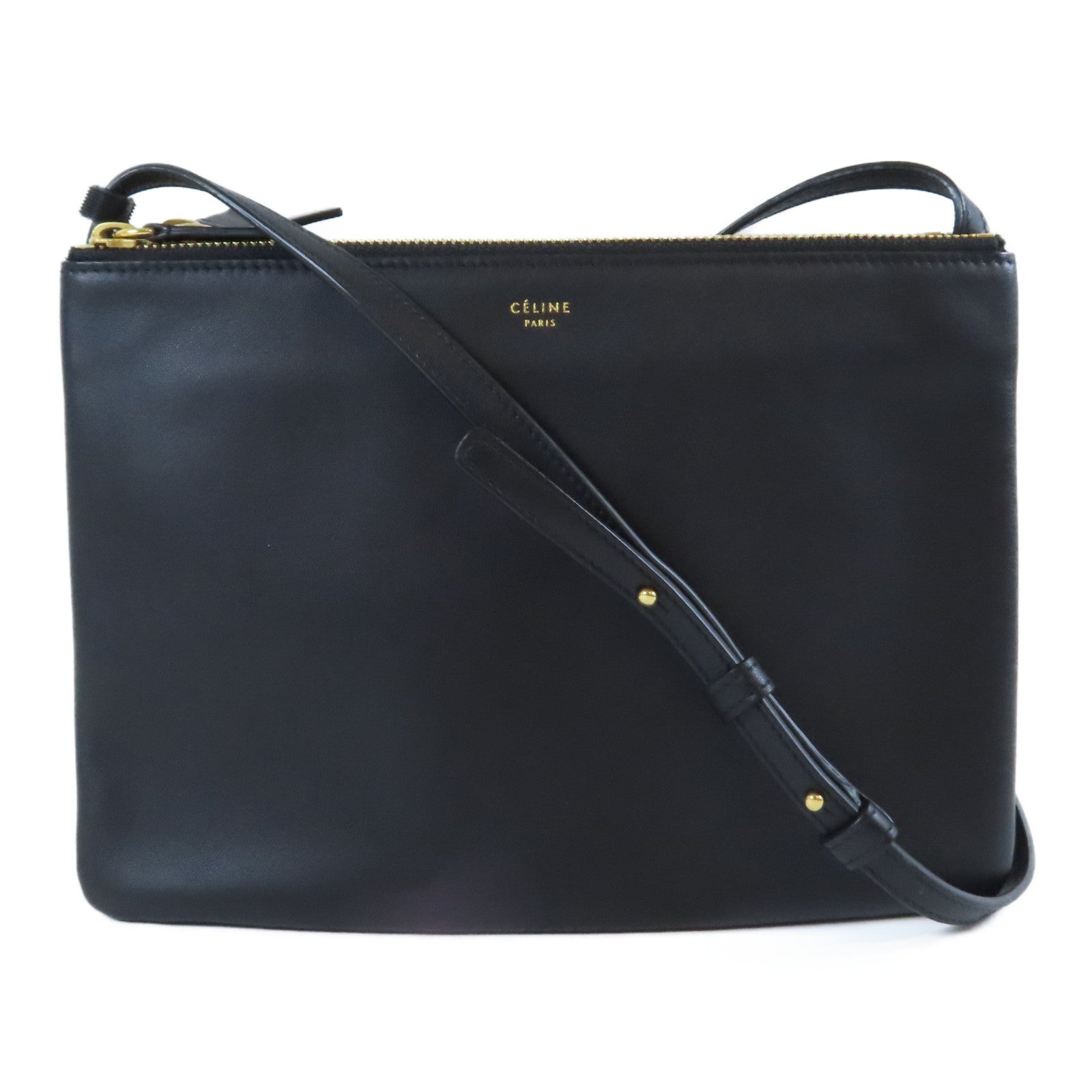 CELINE 牛皮皮革Trio Shoulder Bag金扣肩背袋黑色