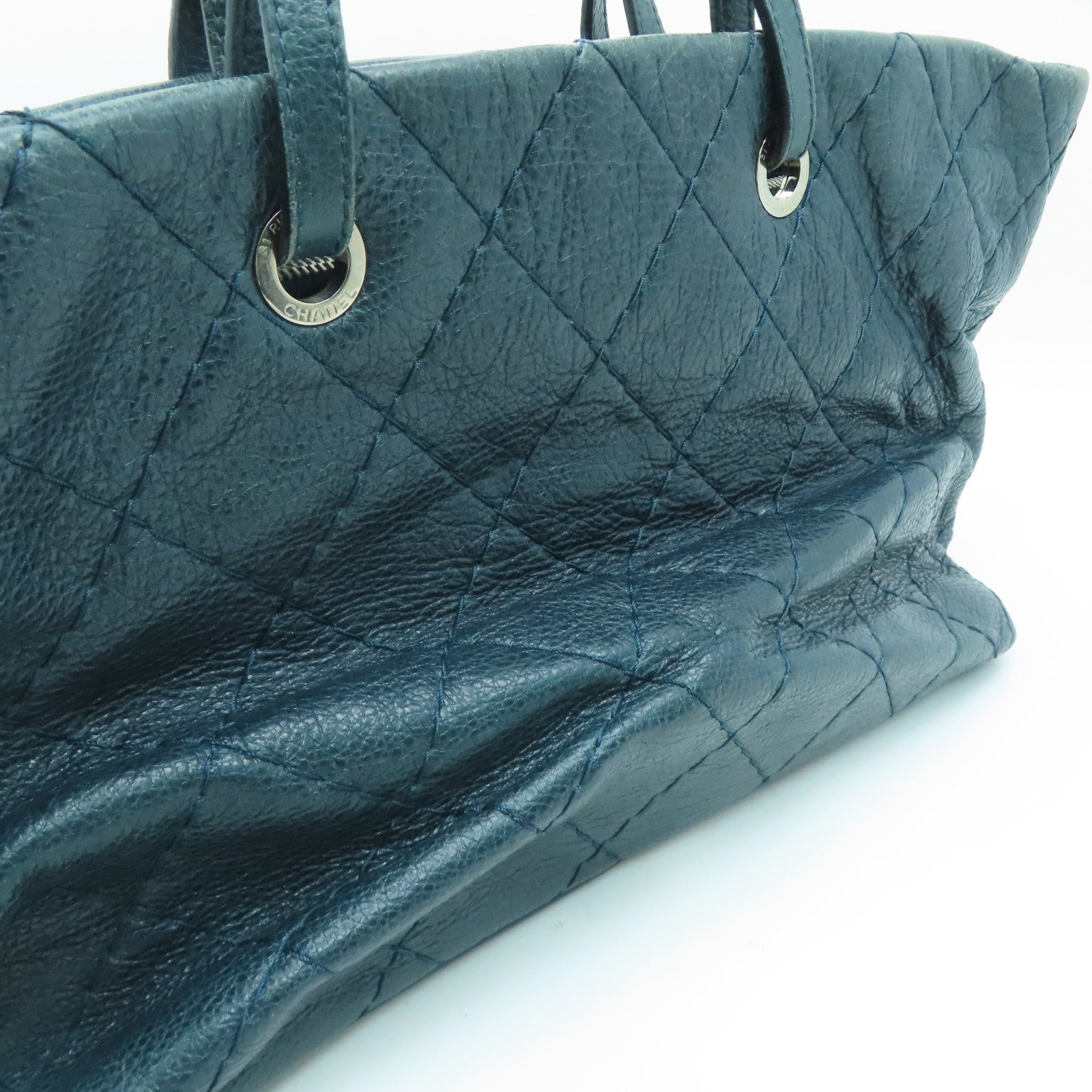 CHANEL 【激减优惠】菱格牛皮皮革Shoulder Tote Bag银扣手挽袋/肩背袋绿色