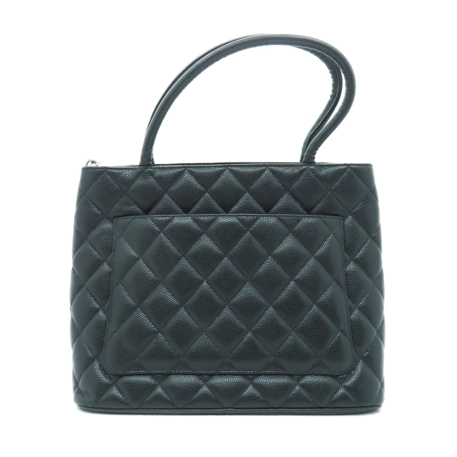 CHANEL 菱格Caviar皮革Handbag銀扣手挽袋黑色