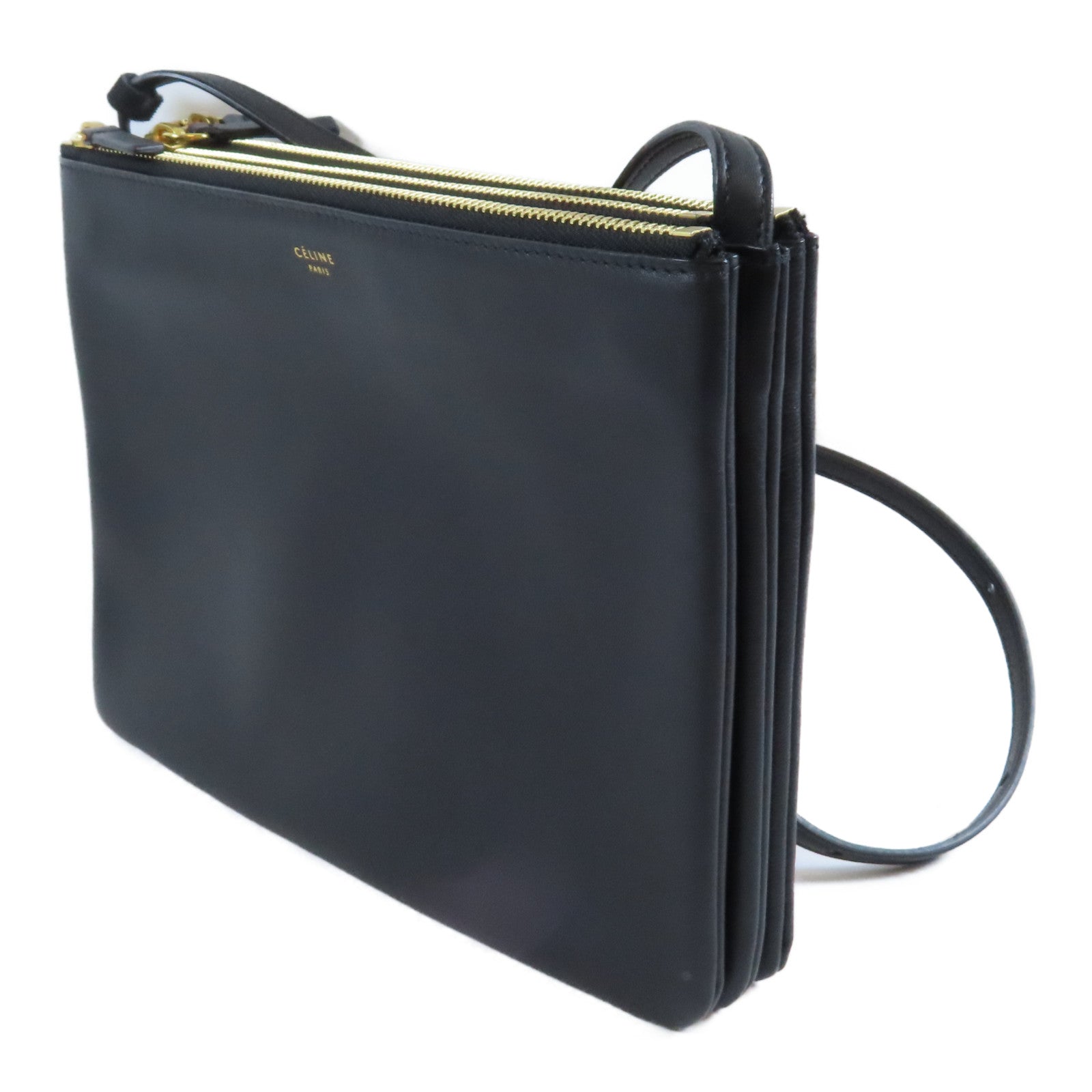 CELINE 牛皮皮革Trio Shoulder Bag金扣肩背袋黑色