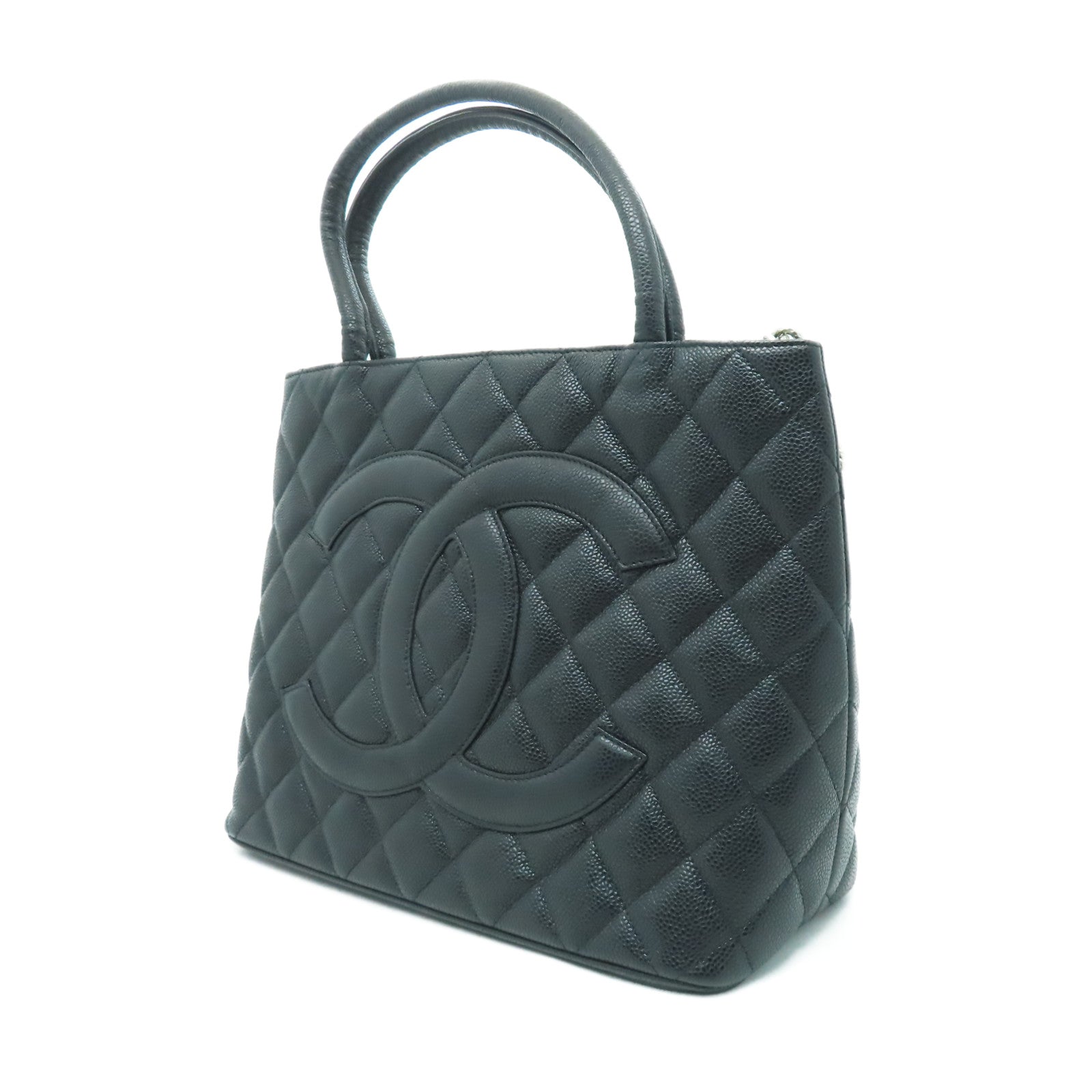 CHANEL 菱格Caviar皮革Handbag銀扣手挽袋黑色