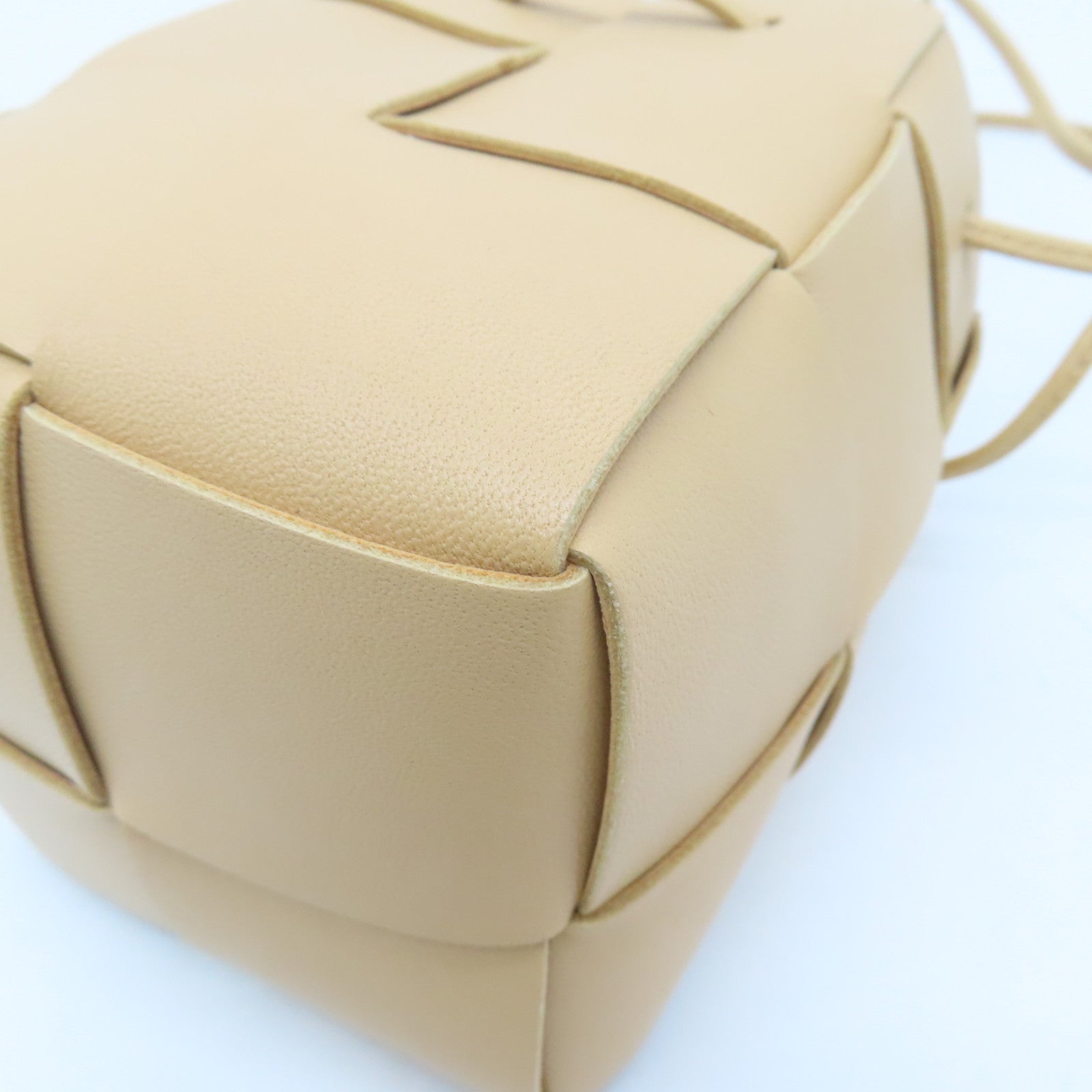 BOTTEGA VENETA Textured Leather Mini Cassette Bucket Bag Beige
