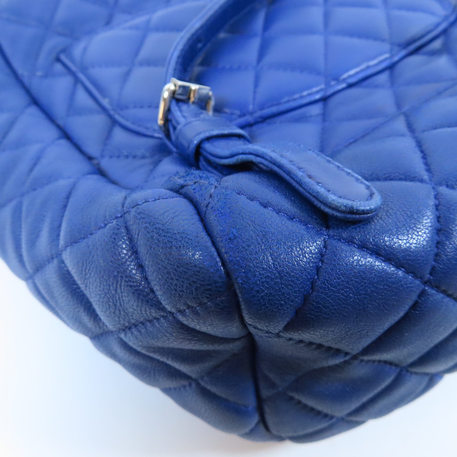 CHANEL 菱格羊皮皮革Backpack銀扣背包藍色