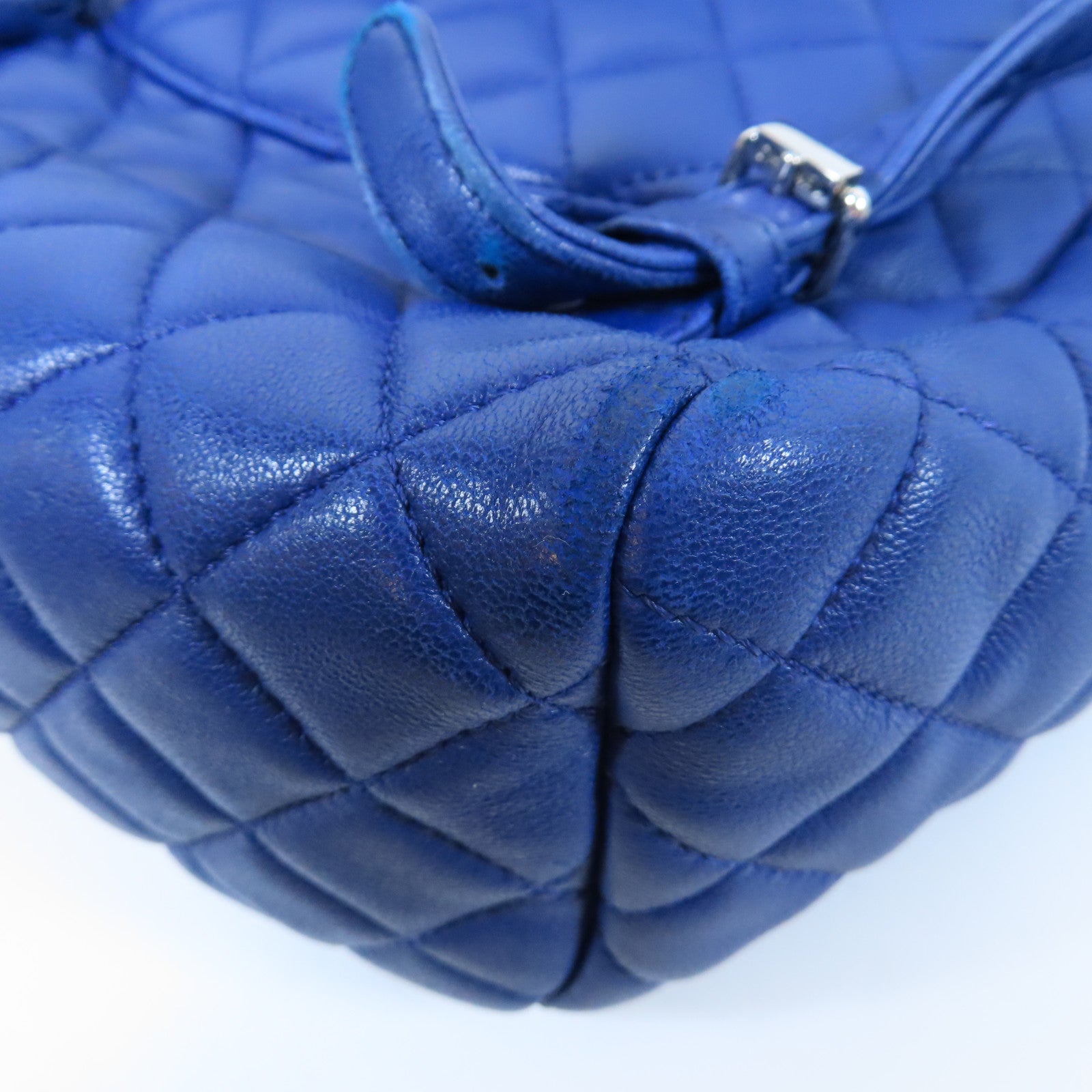 CHANEL 菱格羊皮皮革Backpack銀扣背包藍色