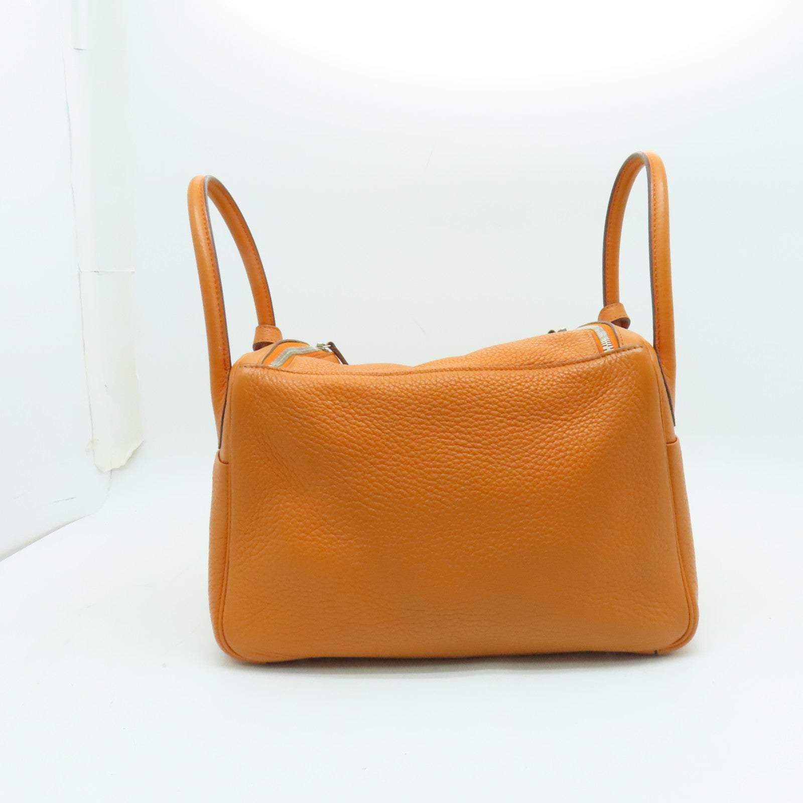 HERMES 【激減優惠】Clemence皮革Lindy 30 2 way Shoulder銀扣手挽肩背兩用袋橙色