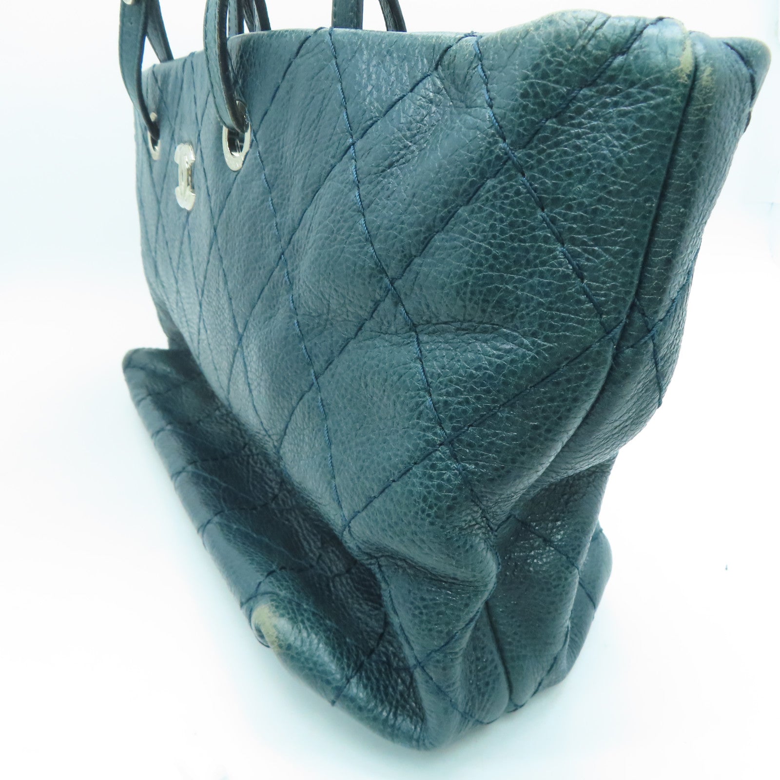 CHANEL 【激减优惠】菱格牛皮皮革Shoulder Tote Bag银扣手挽袋/肩背袋绿色