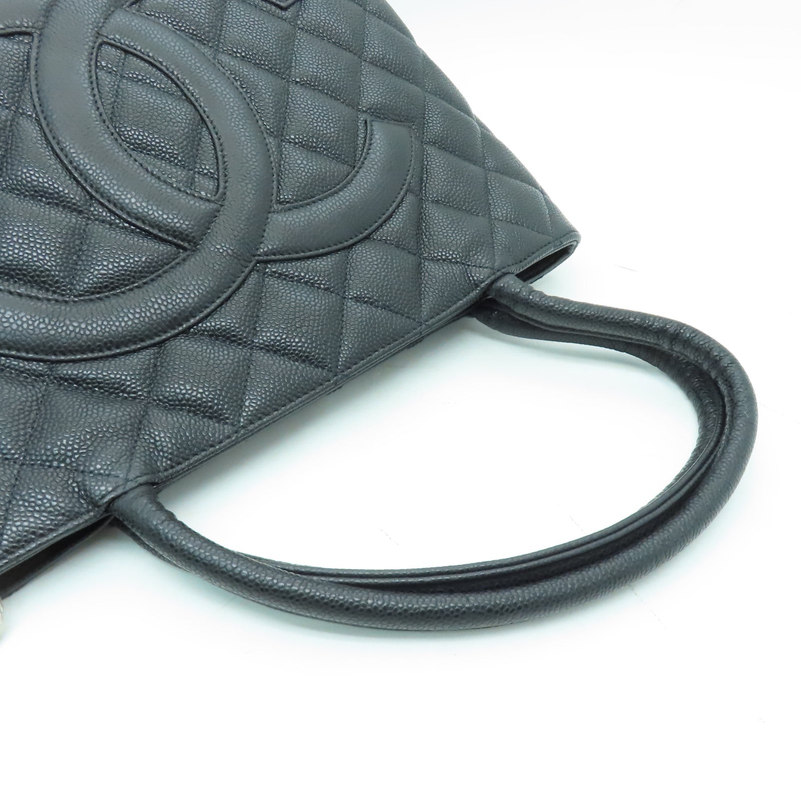 CHANEL 菱格Caviar皮革Handbag銀扣手挽袋黑色