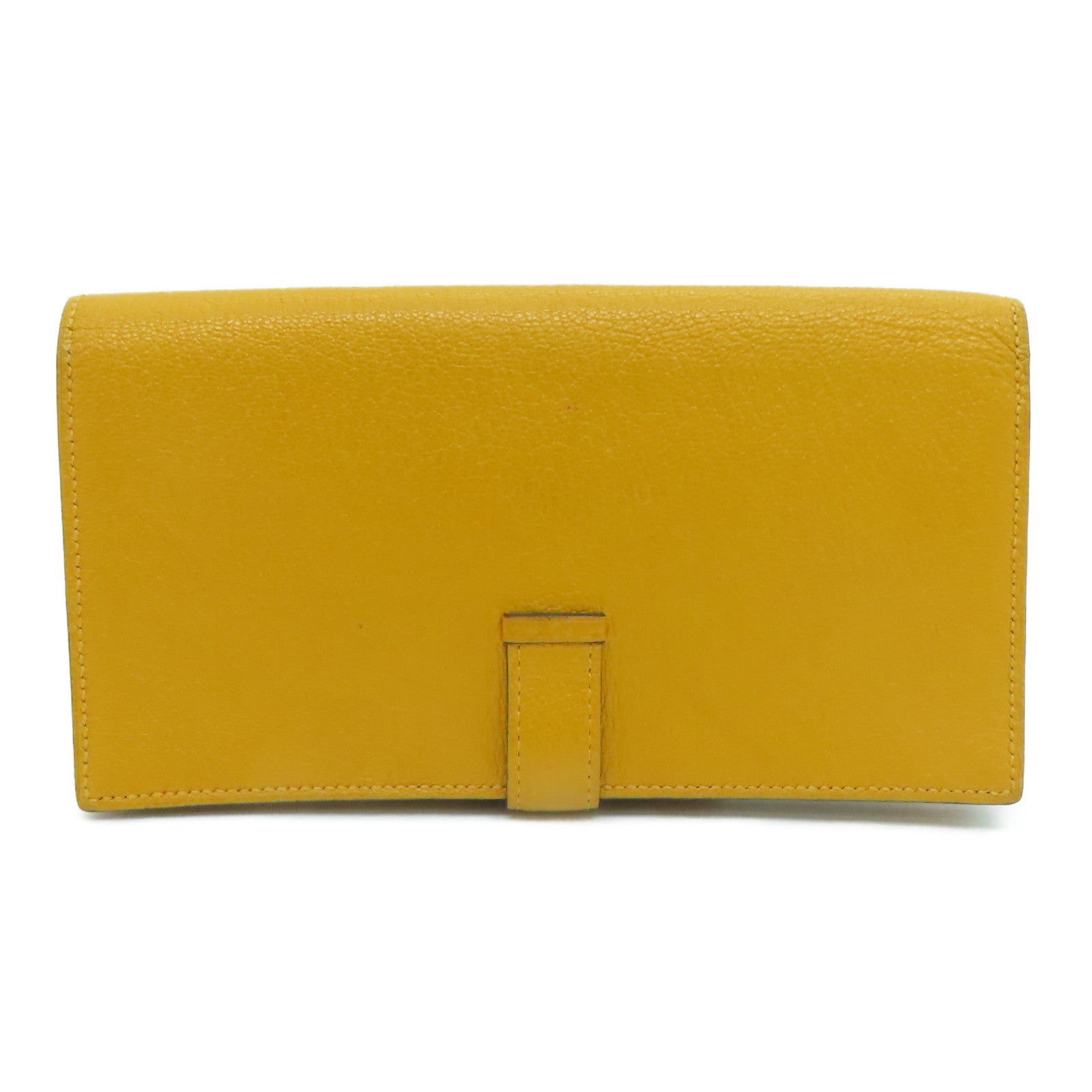 HERMES Chevre皮革Bearn bi-fold银扣长钱包Mango/黄色