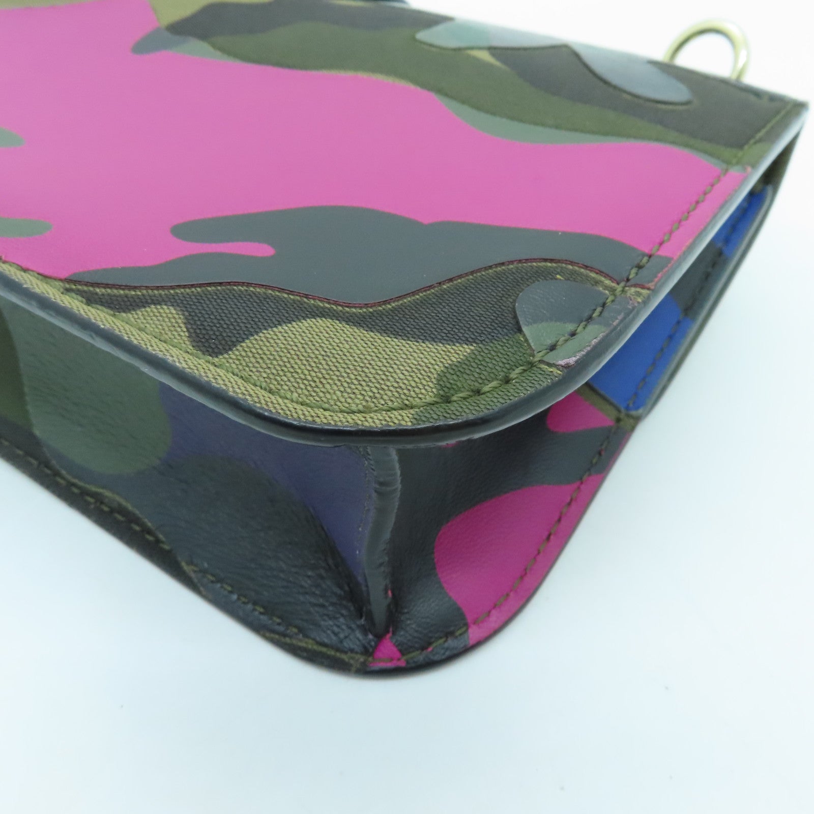 Valentino Leather GLAM Lock Gold Buckle Shoulder Bag Green/Multicolor