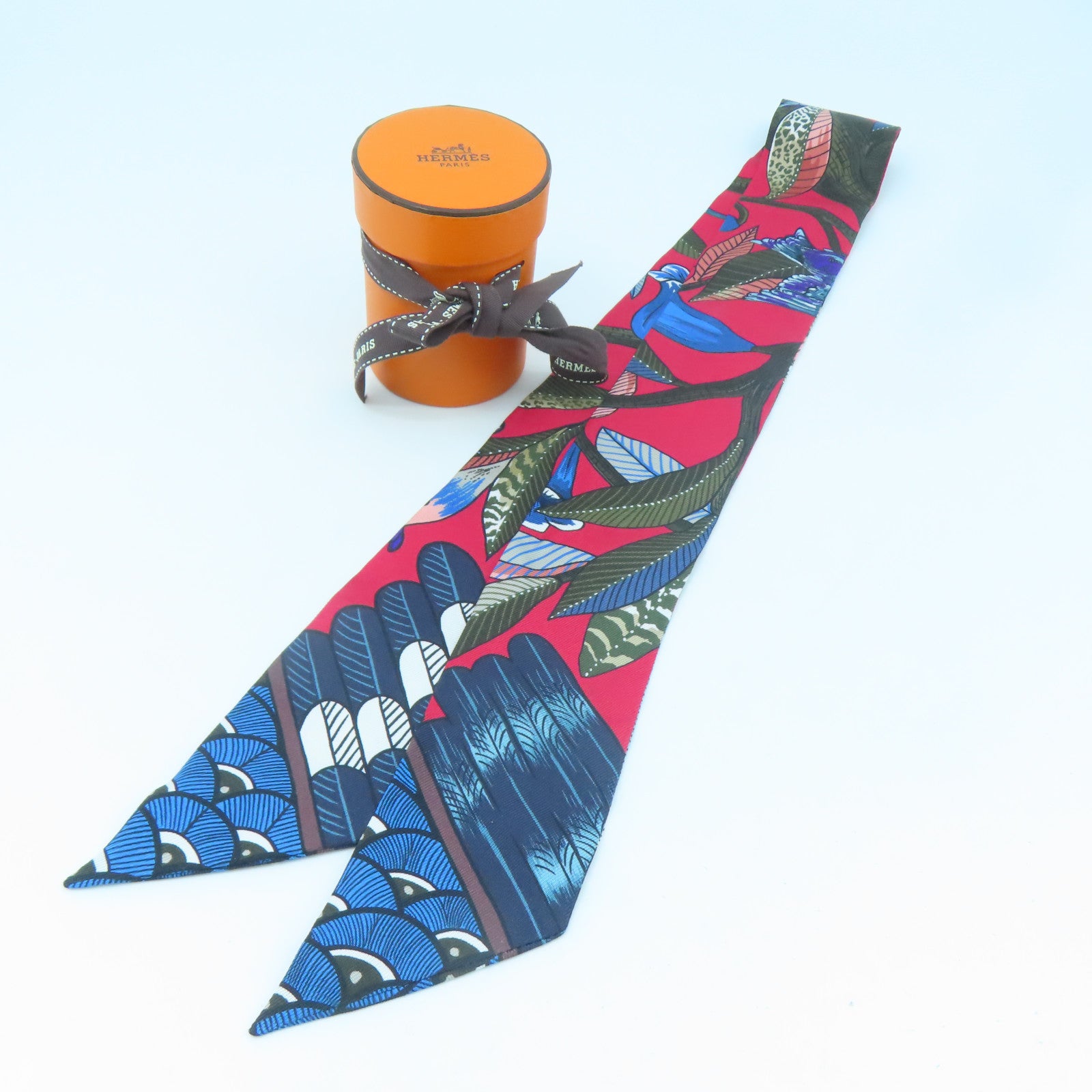 HERMES 【激減優惠】絲質Twilly絲巾紅色/藍色/綠色