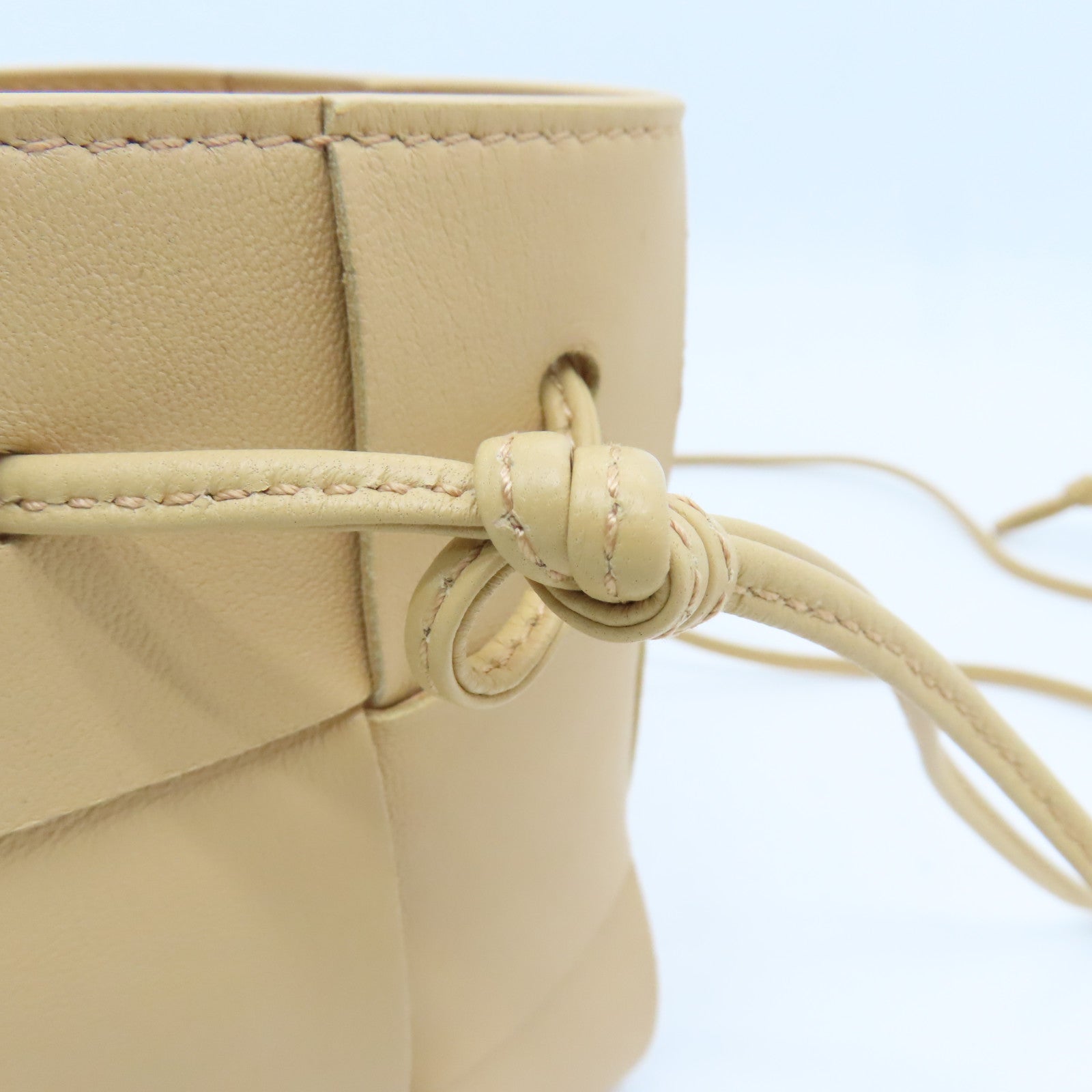 BOTTEGA VENETA Textured Leather Mini Cassette Bucket Bag Beige