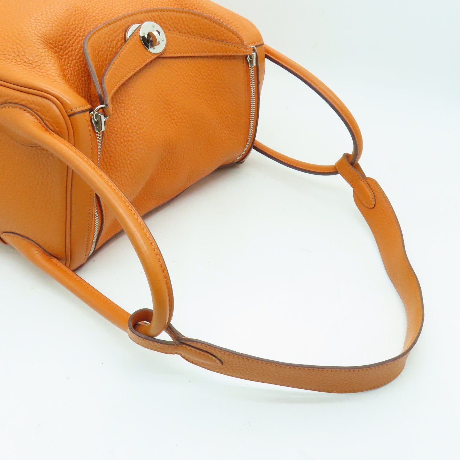 HERMES 【激減優惠】Clemence皮革Lindy 30 2 way Shoulder銀扣手挽肩背兩用袋橙色