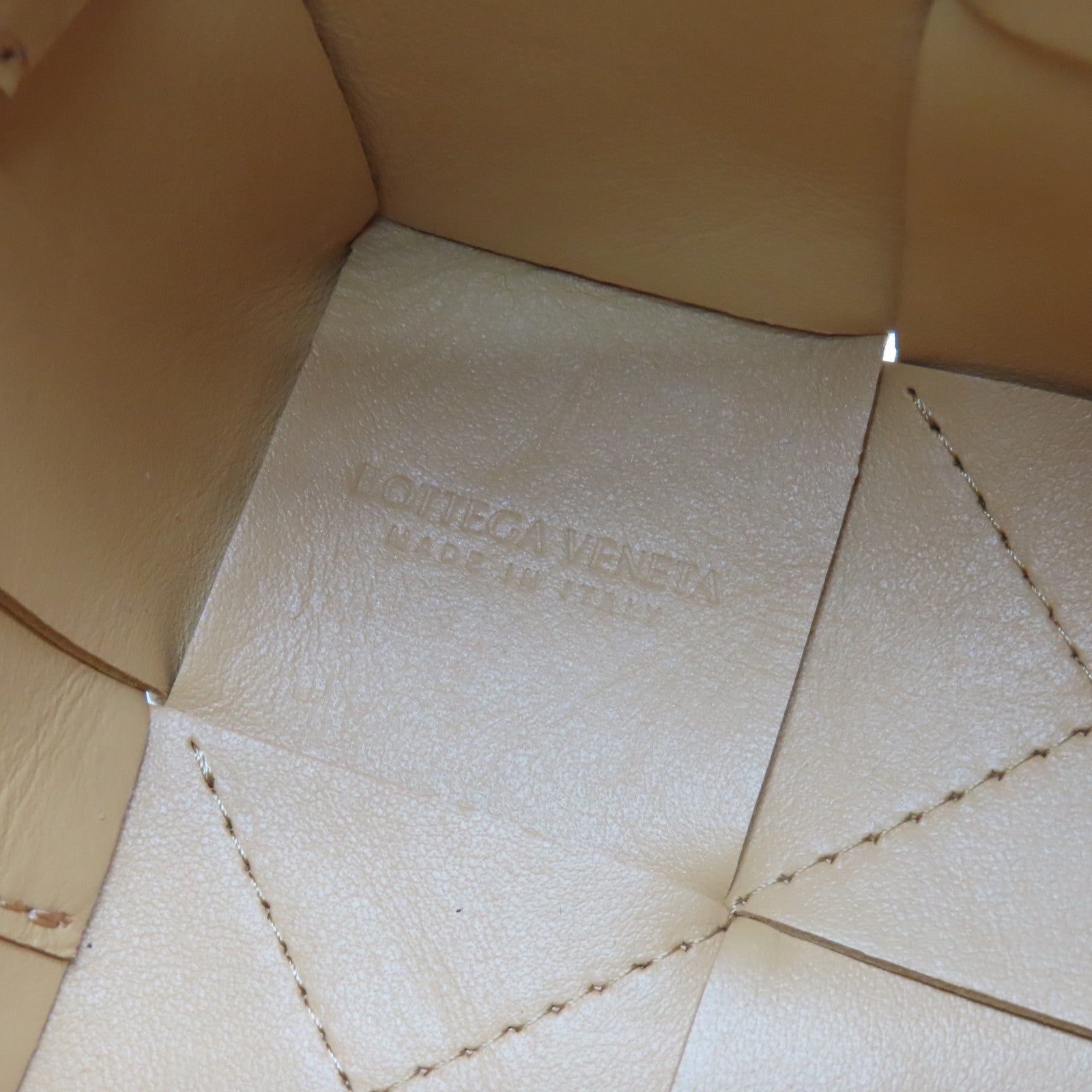 BOTTEGA VENETA Textured Leather Mini Cassette Bucket Bag Beige