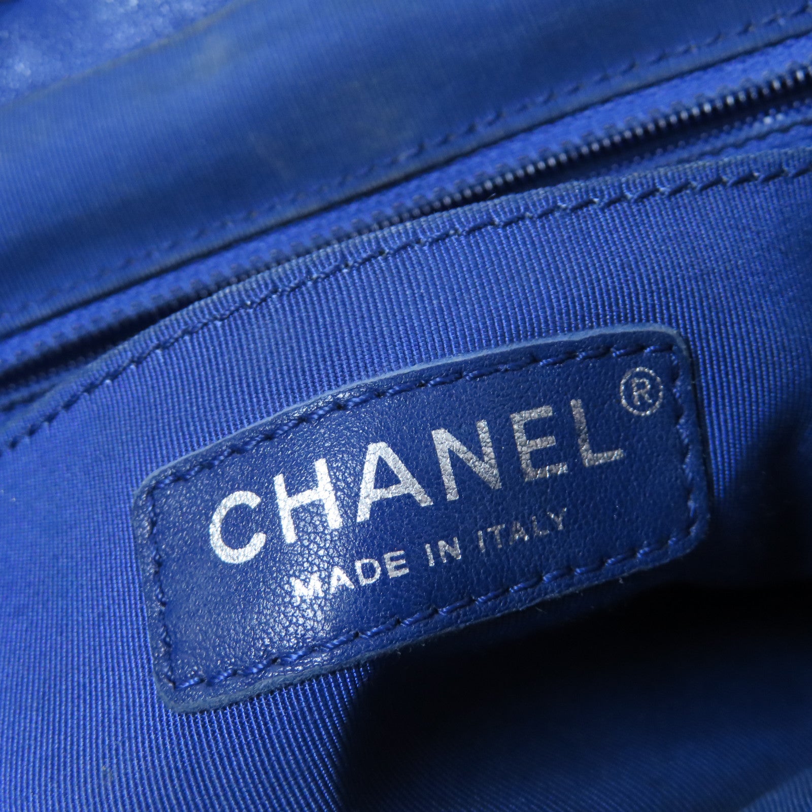 CHANEL 菱格羊皮皮革Backpack銀扣背包藍色