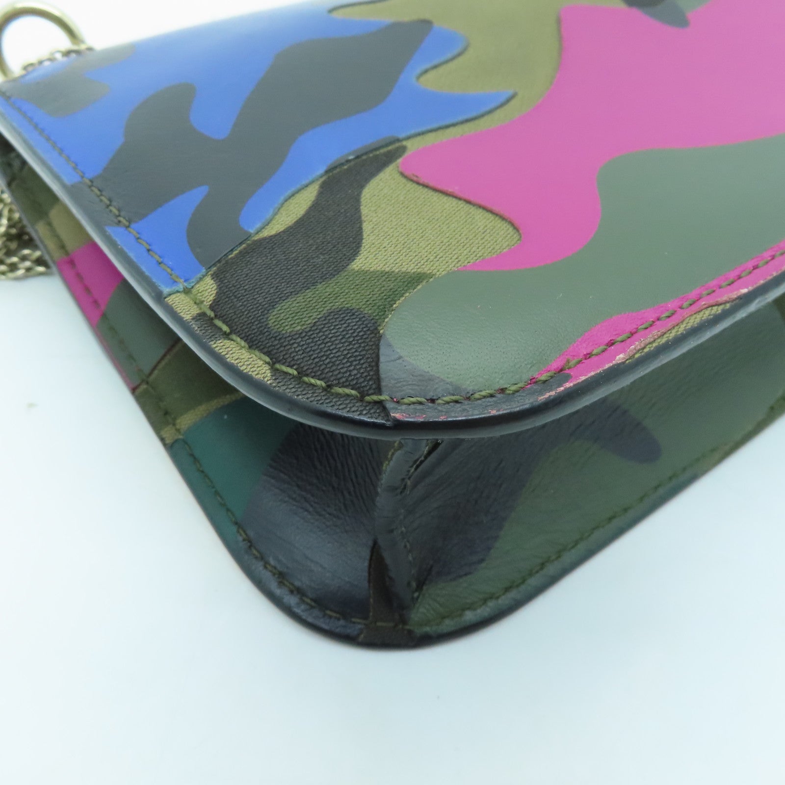 Valentino Leather GLAM Lock Gold Buckle Shoulder Bag Green/Multicolor