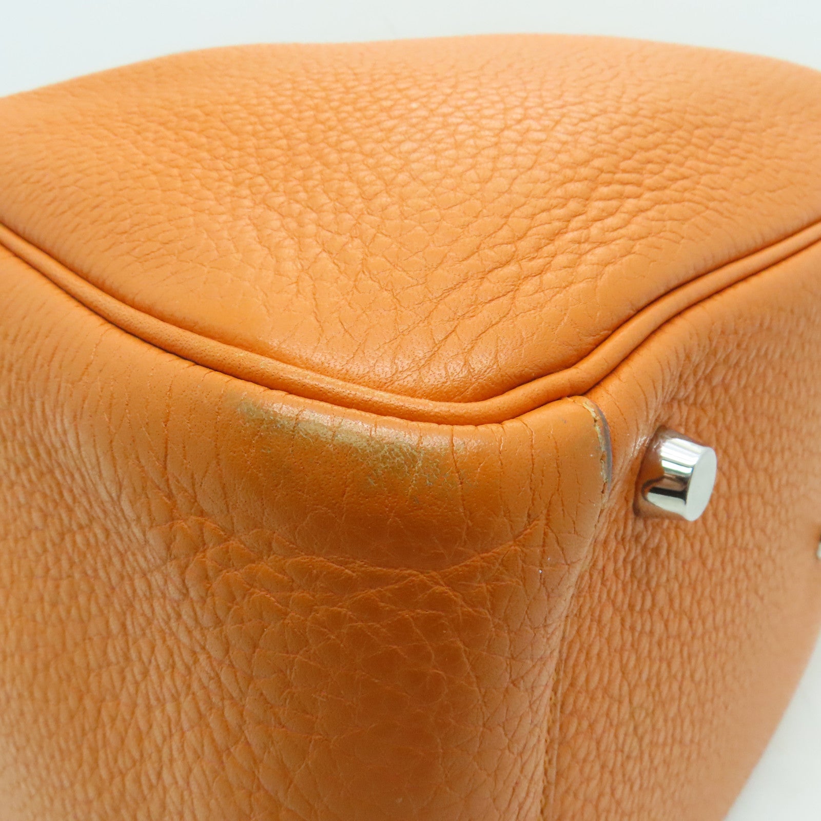 HERMES 【激減優惠】Clemence皮革Lindy 30 2 way Shoulder銀扣手挽肩背兩用袋橙色