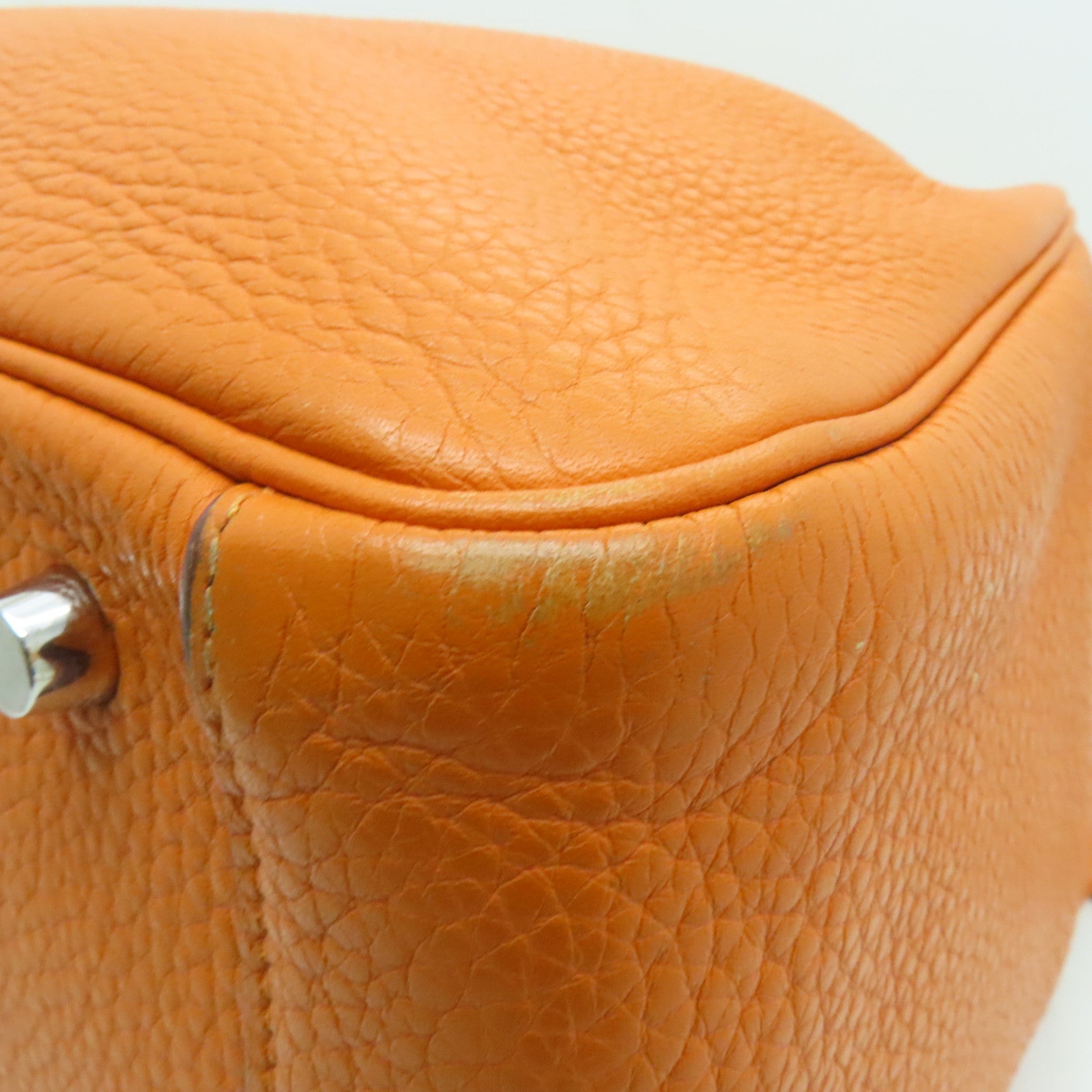 HERMES 【激減優惠】Clemence皮革Lindy 30 2 way Shoulder銀扣手挽肩背兩用袋橙色