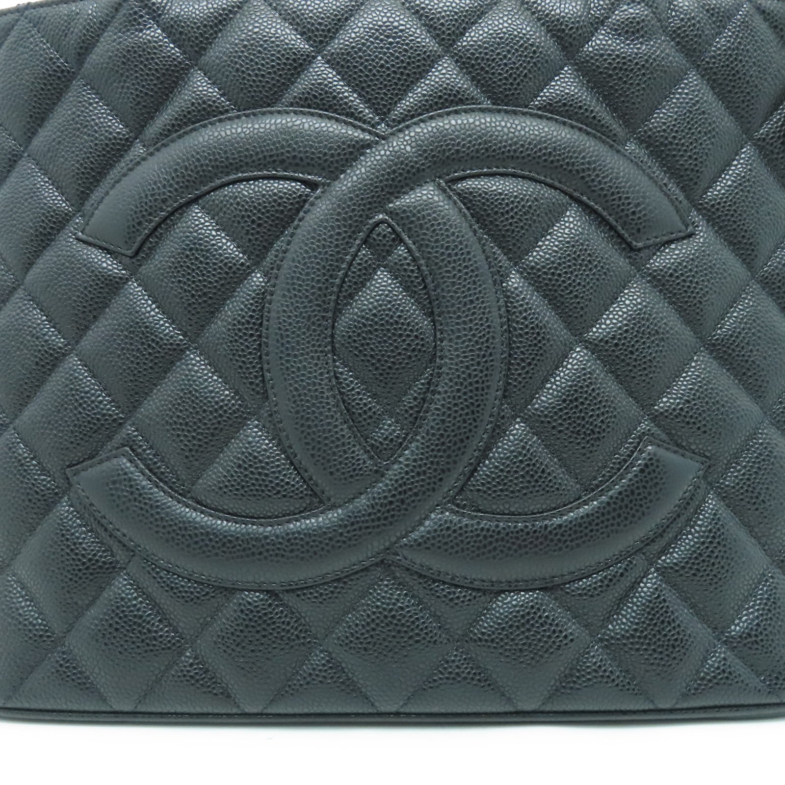 CHANEL 菱格Caviar皮革Handbag銀扣手挽袋黑色