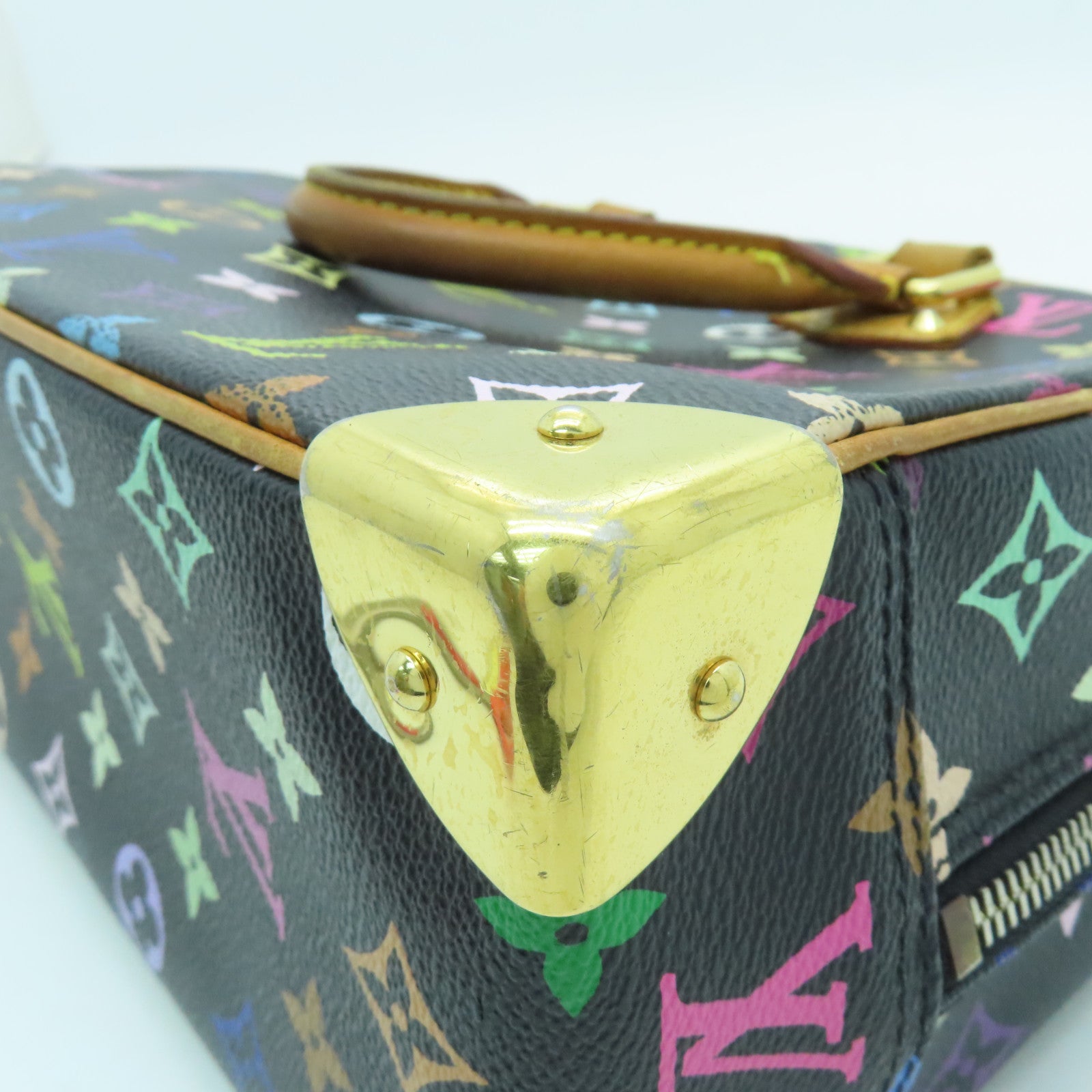 LOUIS VUITTON Monogram Multicolore Trouville Gold Buckle Hand Bag Black
