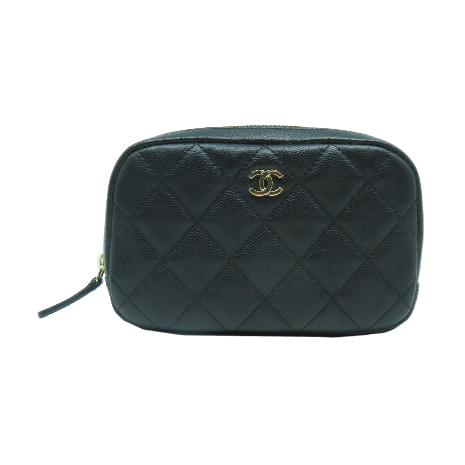 CHANEL 菱格Caviar皮革Pouch金扣手拿包黑色