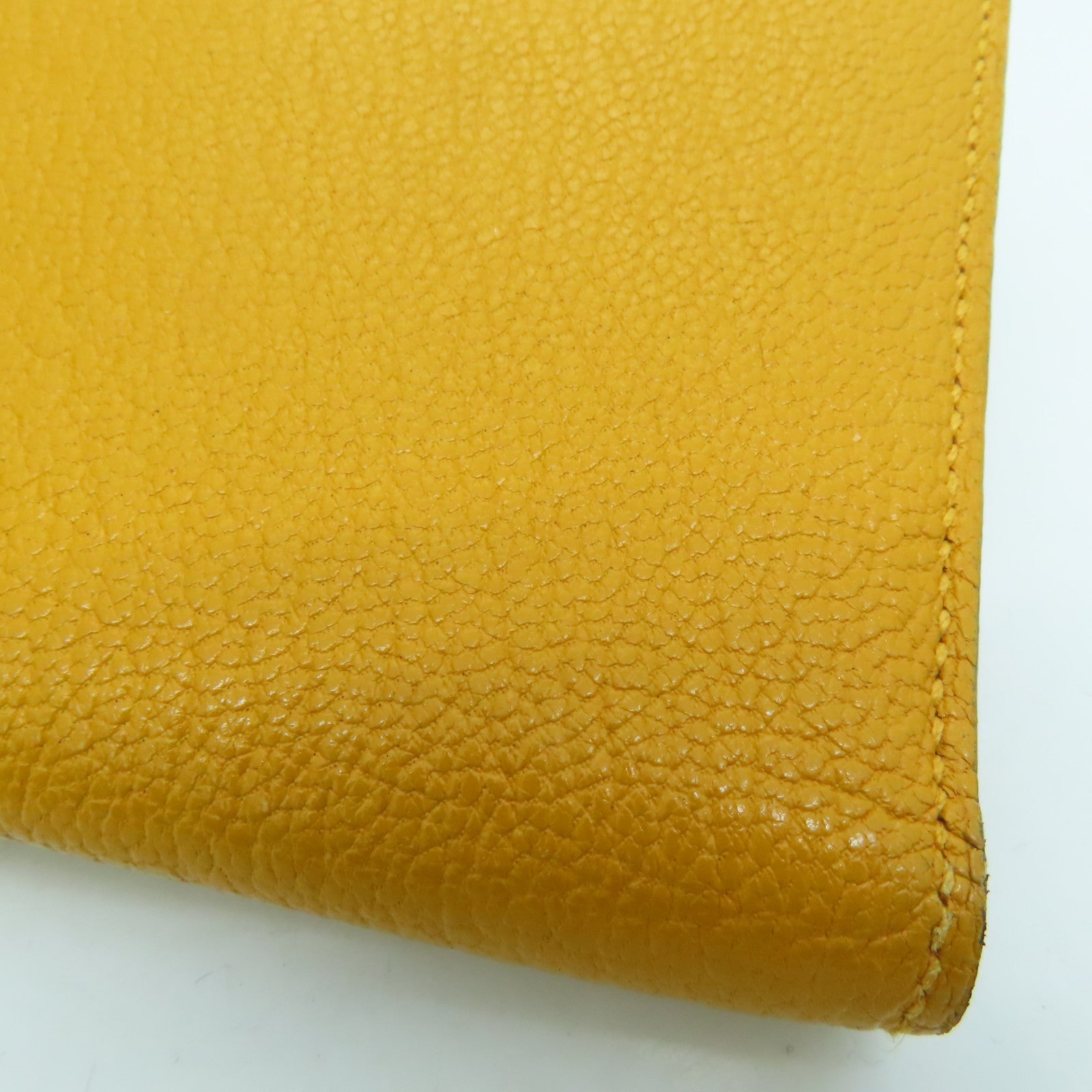 HERMES Chevre皮革Bearn bi-fold银扣长钱包Mango/黄色