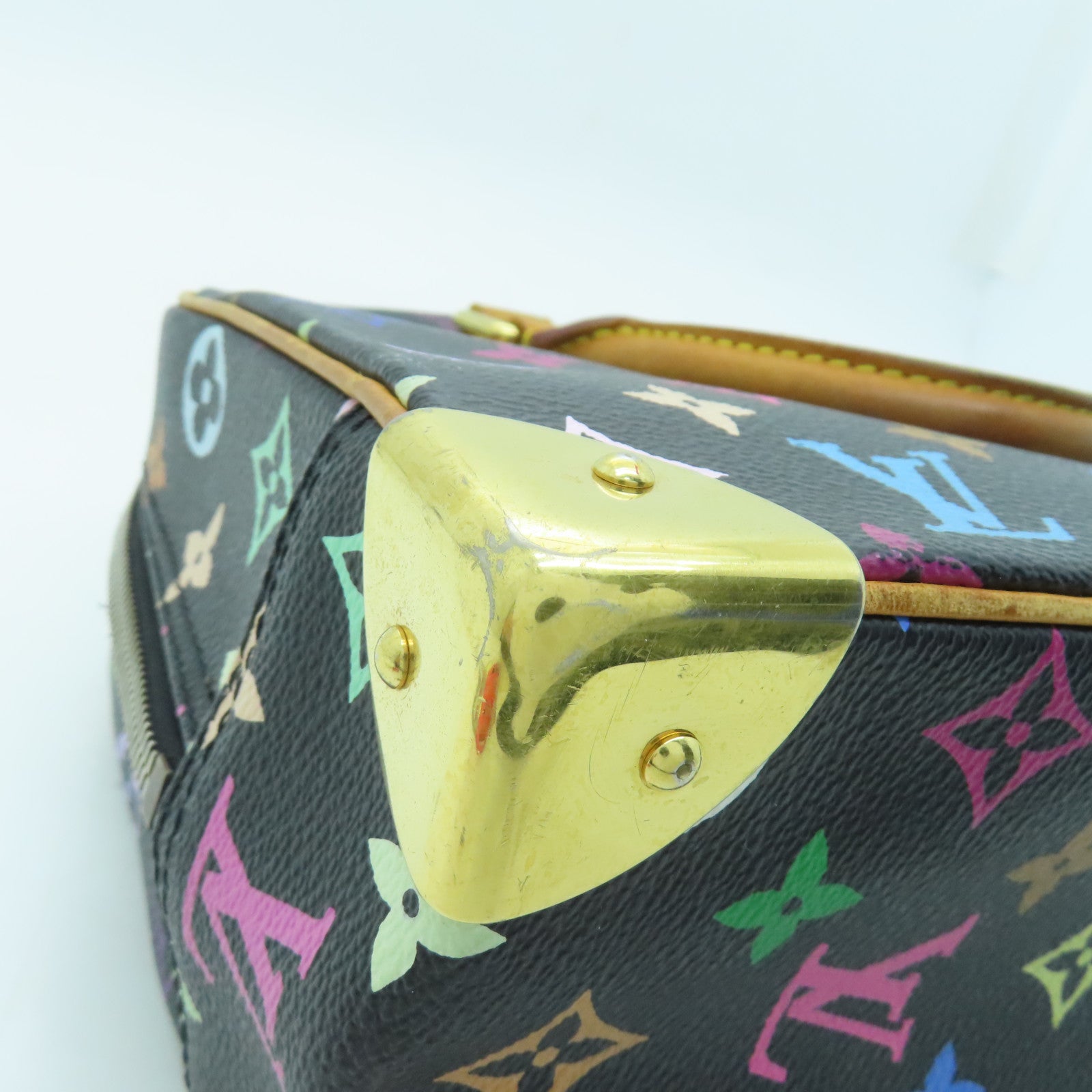 LOUIS VUITTON Monogram Multicolore Trouville Gold Buckle Hand Bag Black