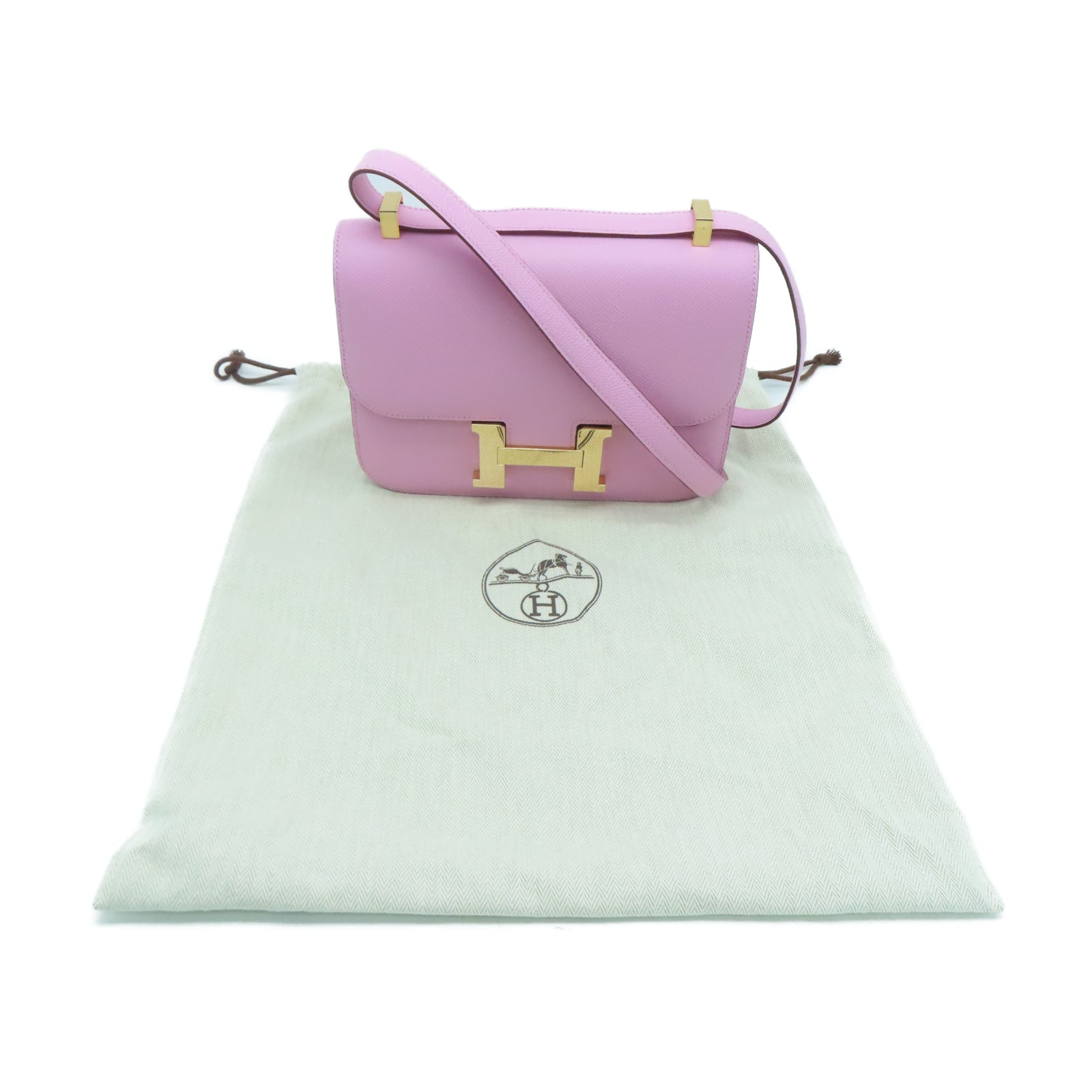 HERMES Veau Epsom皮革Constance 24金扣肩背袋锦葵紫色