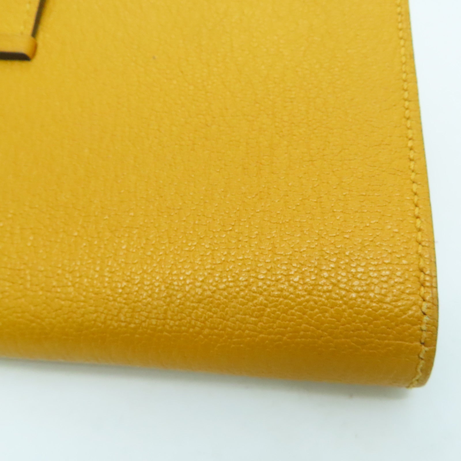 HERMES Chevre皮革Bearn bi-fold银扣长钱包Mango/黄色