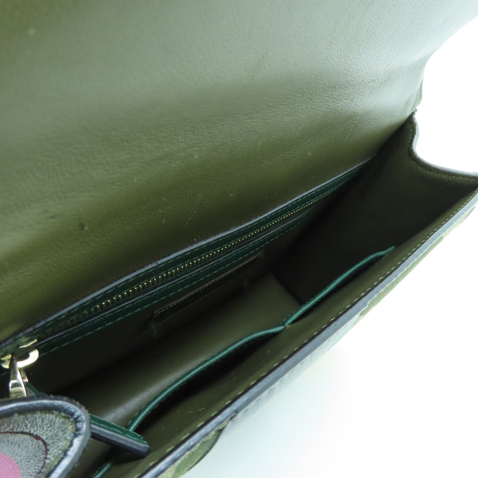 Valentino Leather GLAM Lock Gold Buckle Shoulder Bag Green/Multicolor