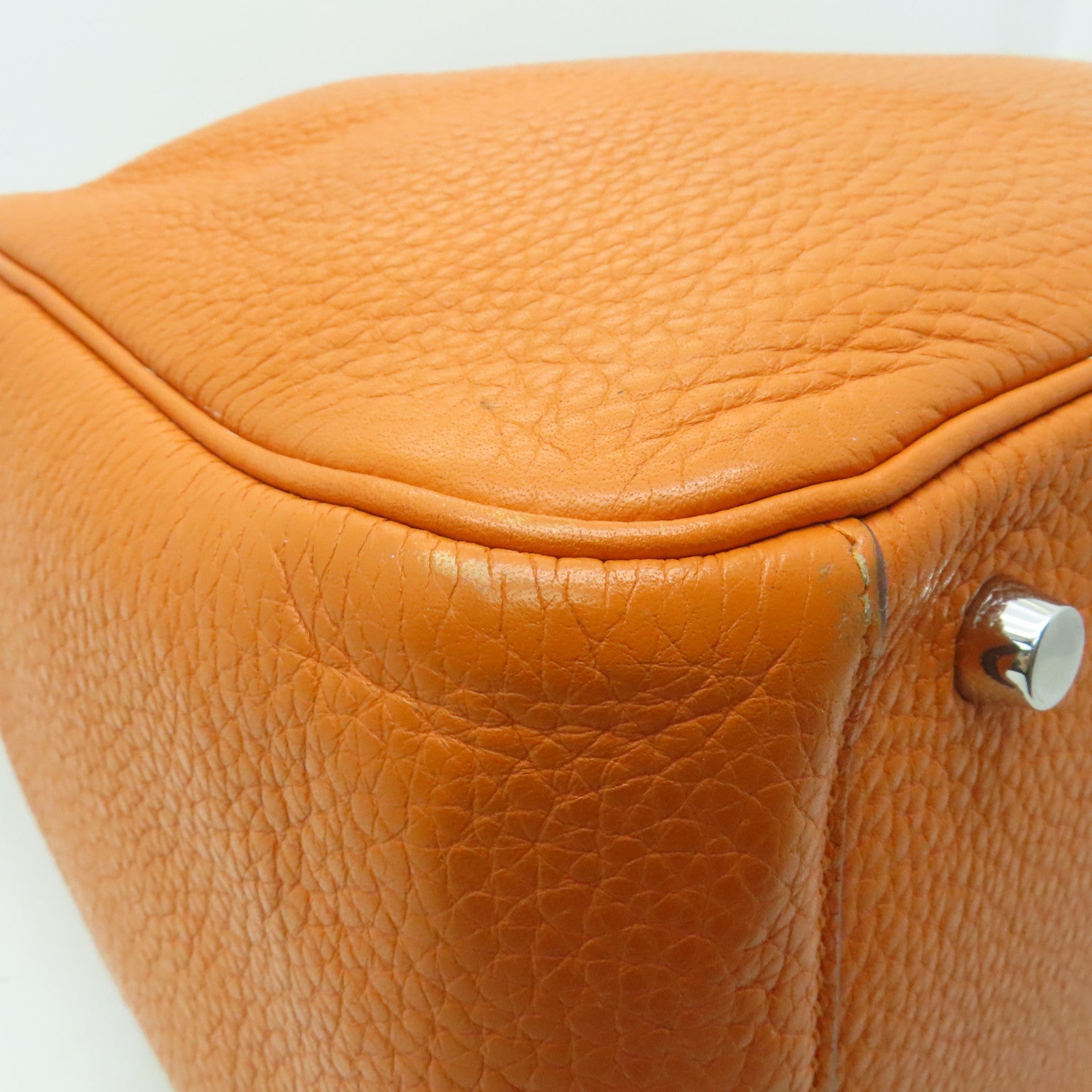 HERMES 【激減優惠】Clemence皮革Lindy 30 2 way Shoulder銀扣手挽肩背兩用袋橙色