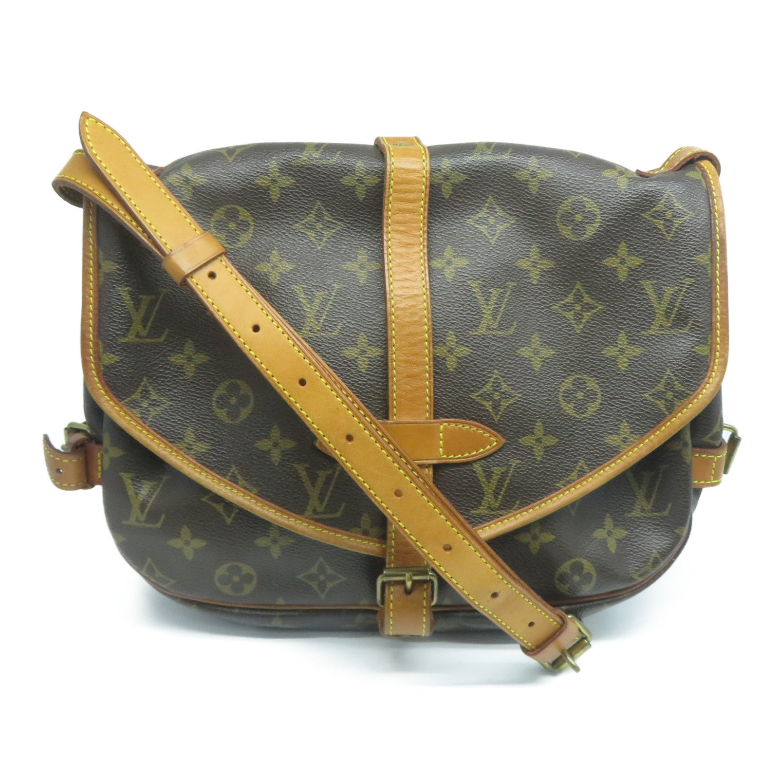 LOUIS VUITTON Monogram Saumur 30金扣肩背袋啡色