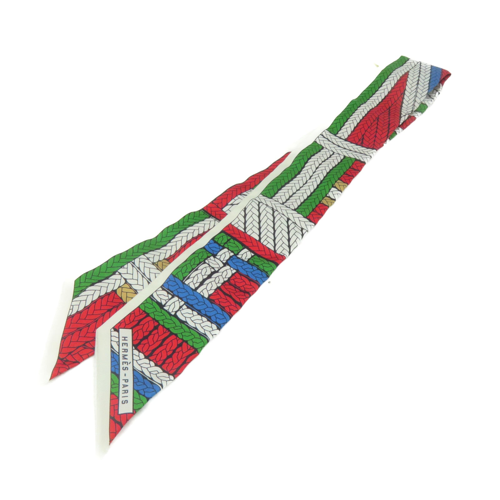 HERMES 絲質Twilly Scarf絲巾紅色/白色/綠色/啡色