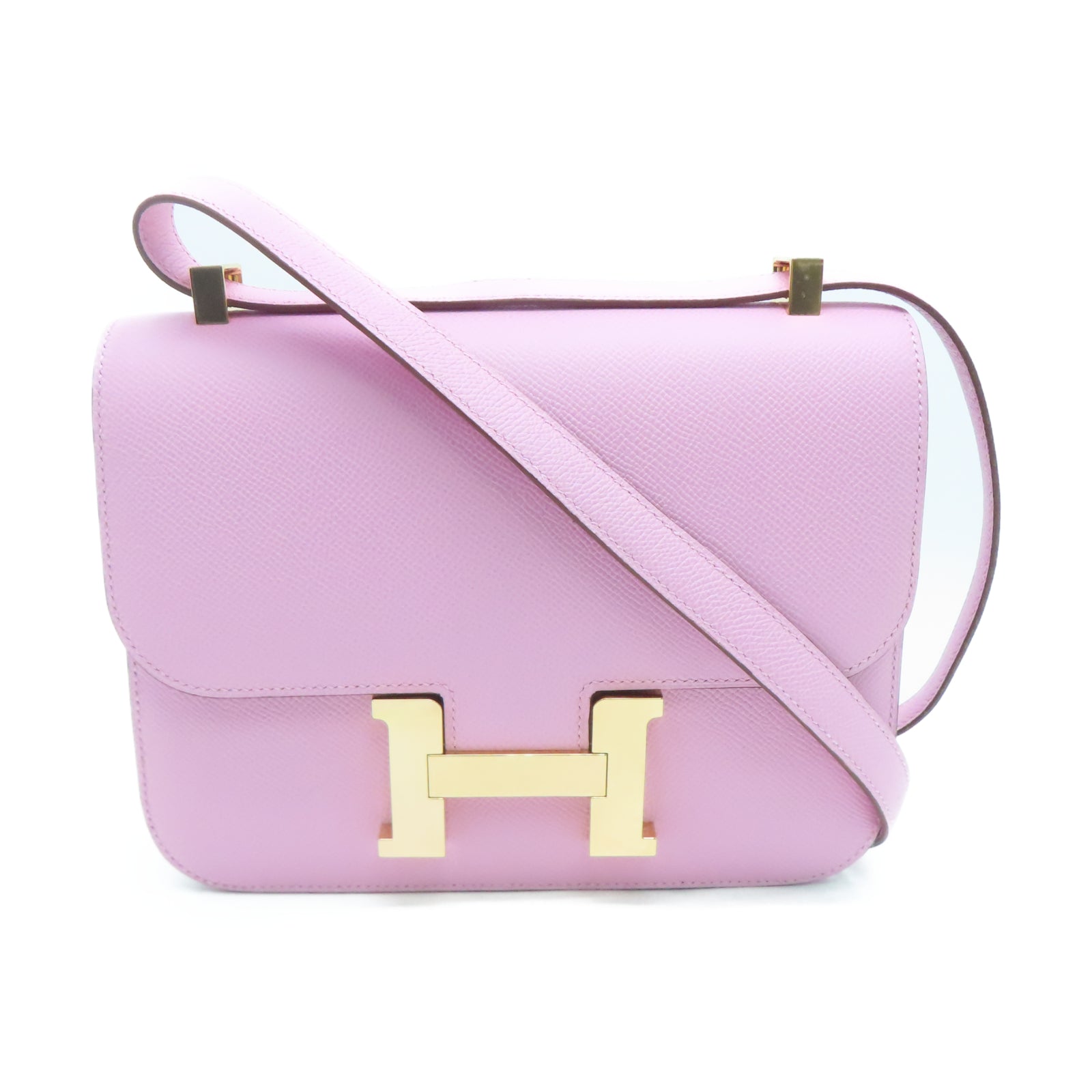 HERMES Veau Epsom皮革Constance 24金扣肩背袋锦葵紫色
