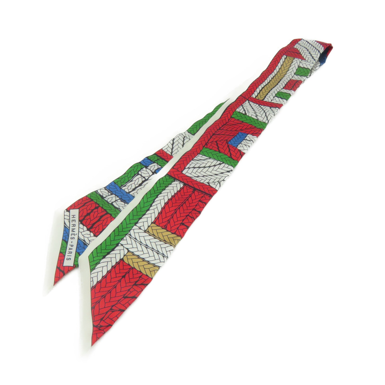 HERMES 絲質Twilly Scarf絲巾紅色/白色/綠色/啡色