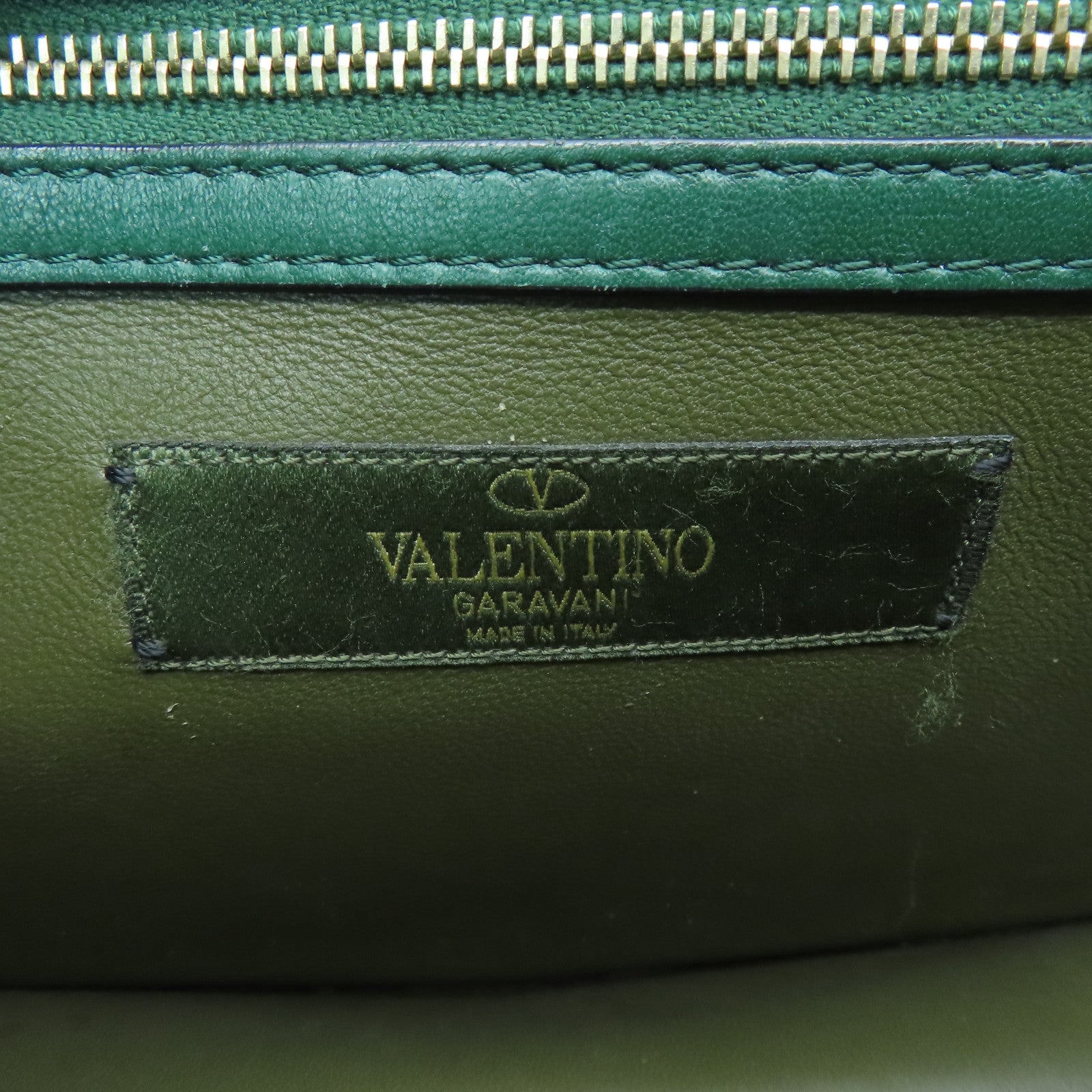 Valentino Leather GLAM Lock Gold Buckle Shoulder Bag Green/Multicolor