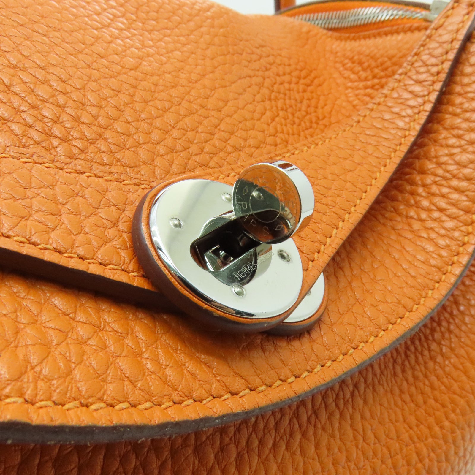HERMES 【激減優惠】Clemence皮革Lindy 30 2 way Shoulder銀扣手挽肩背兩用袋橙色
