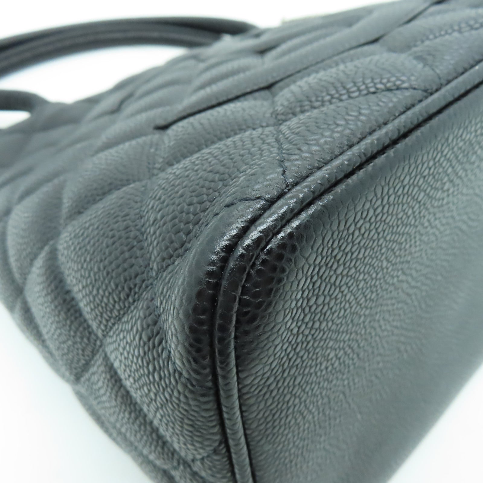 CHANEL 菱格Caviar皮革Handbag銀扣手挽袋黑色
