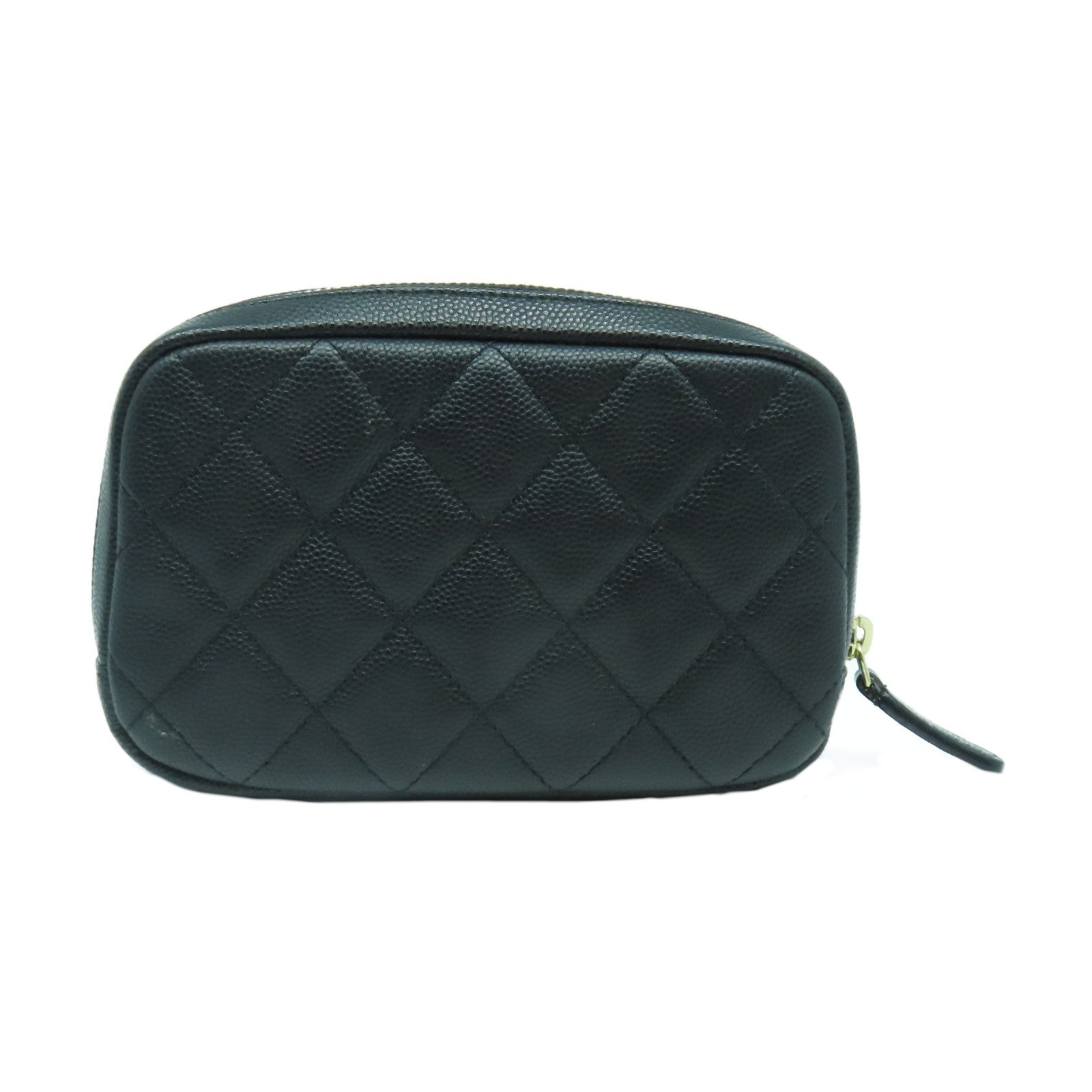 CHANEL 菱格Caviar皮革Pouch金扣手拿包黑色
