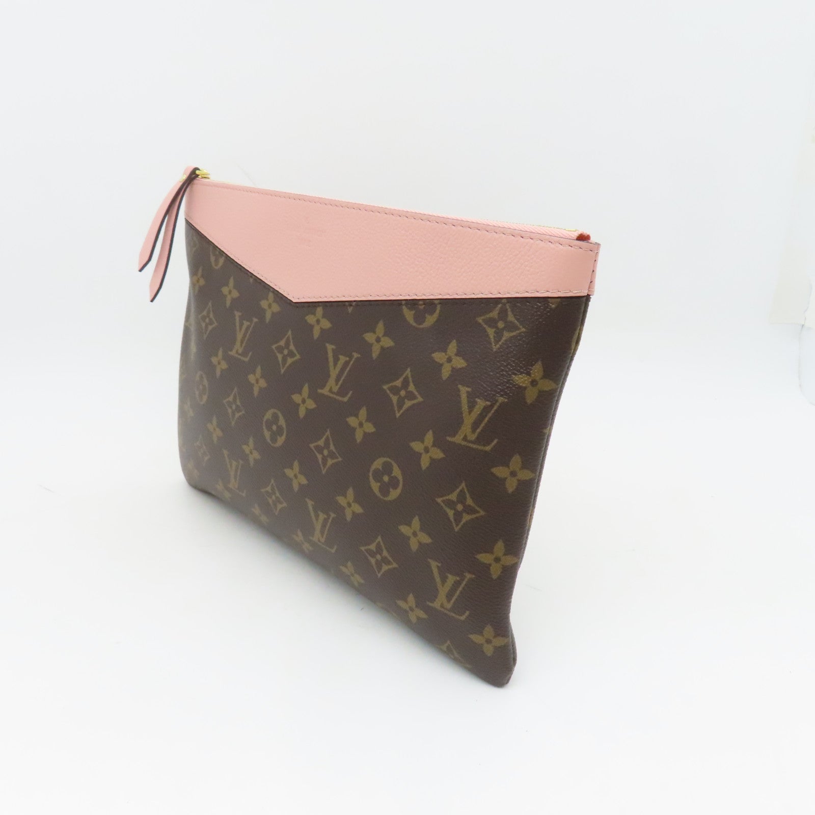 LOUIS VUITTON Monogram Daily Pouch Gold Buckle Clutch Brown