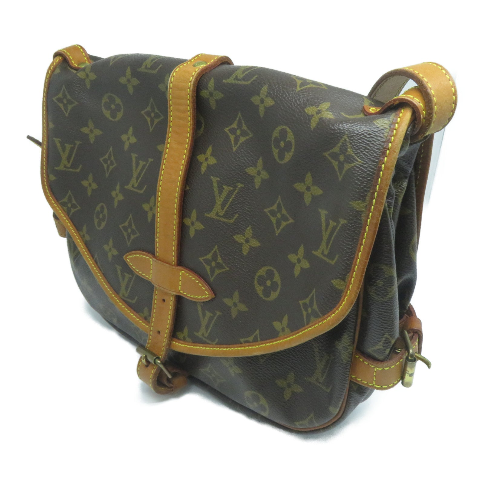 LOUIS VUITTON Monogram Saumur 30金扣肩背袋啡色
