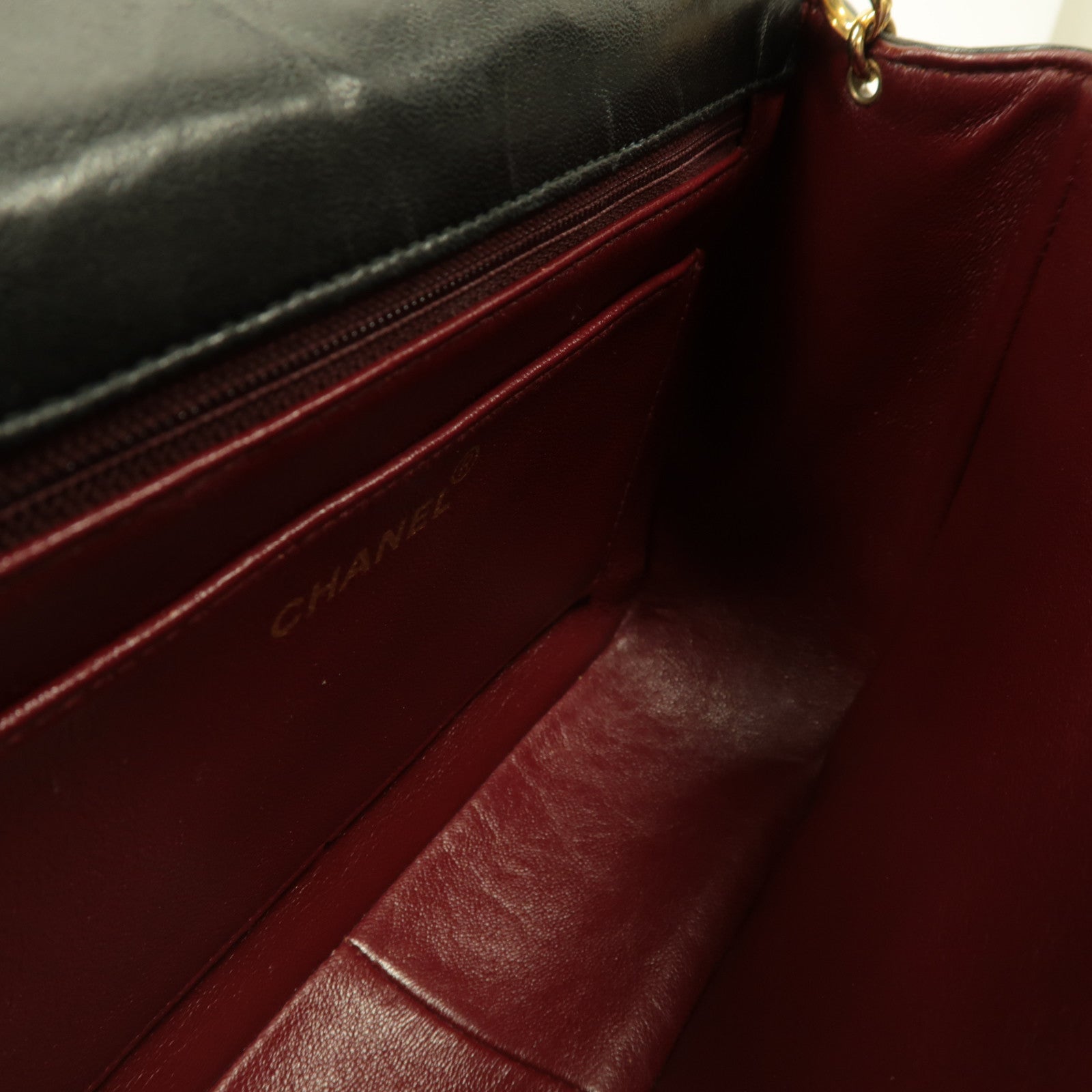 CHANEL 菱格羊皮皮革Vintage Shoulder Bag金扣鏈帶肩背袋黑色