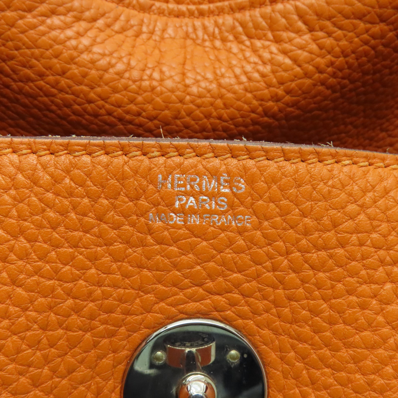 HERMES 【激減優惠】Clemence皮革Lindy 30 2 way Shoulder銀扣手挽肩背兩用袋橙色