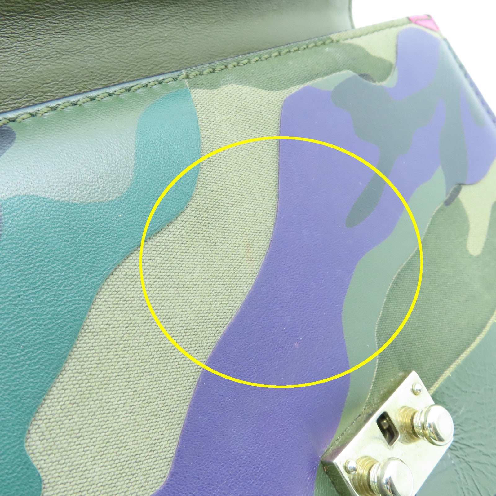 Valentino Leather GLAM Lock Gold Buckle Shoulder Bag Green/Multicolor