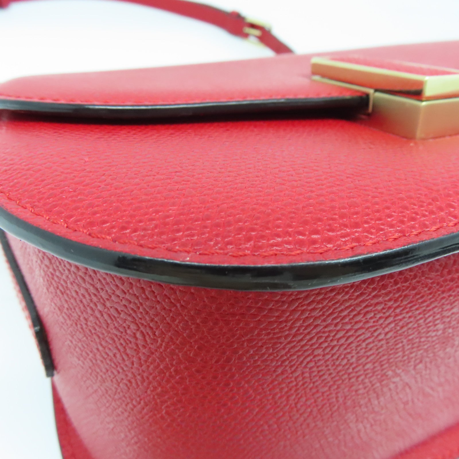 SELECTION 【激減優惠】牛皮皮革Iside Crossbody 2Way Shoulder Bag金扣手挽肩背兩用袋紅色