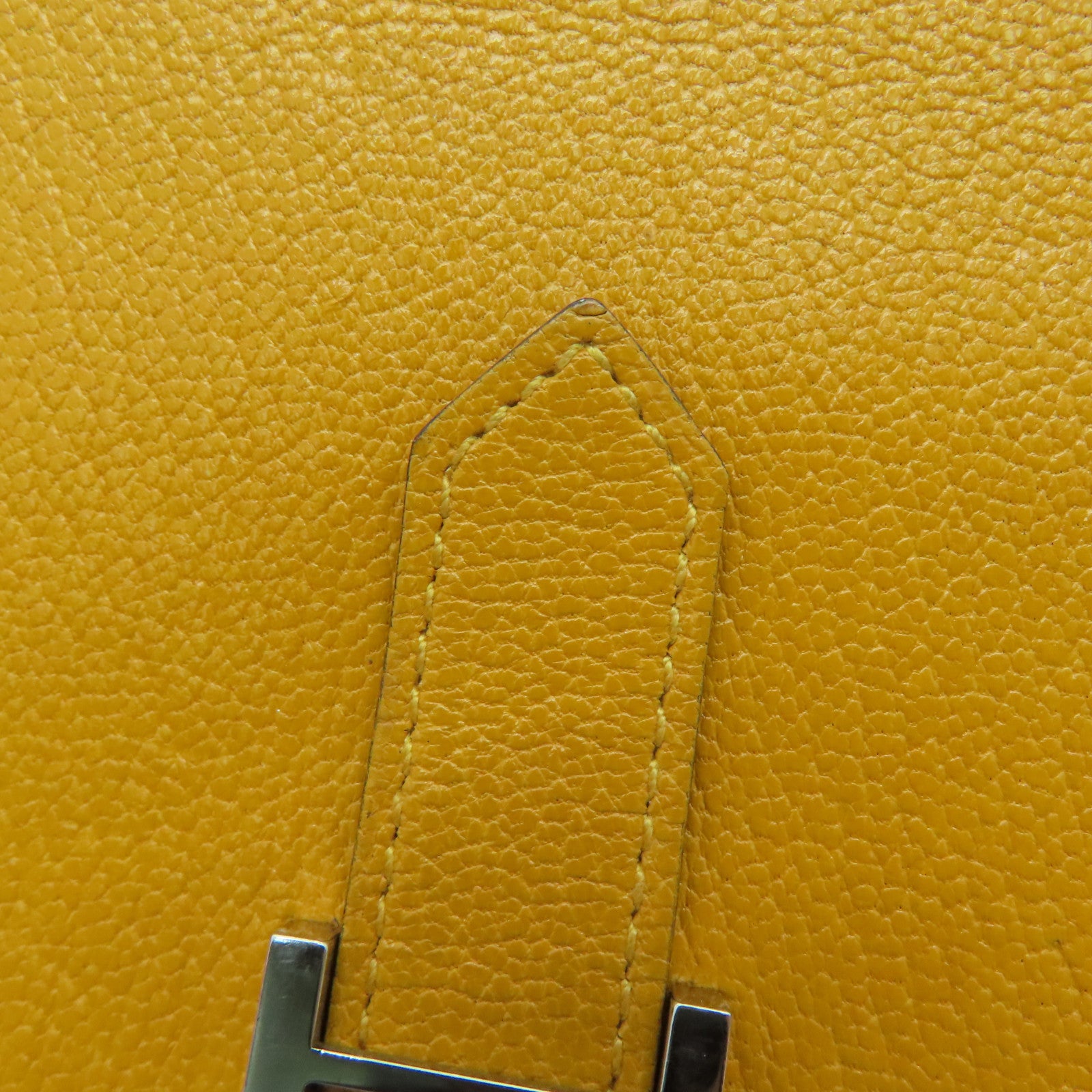 HERMES Chevre皮革Bearn bi-fold银扣长钱包Mango/黄色