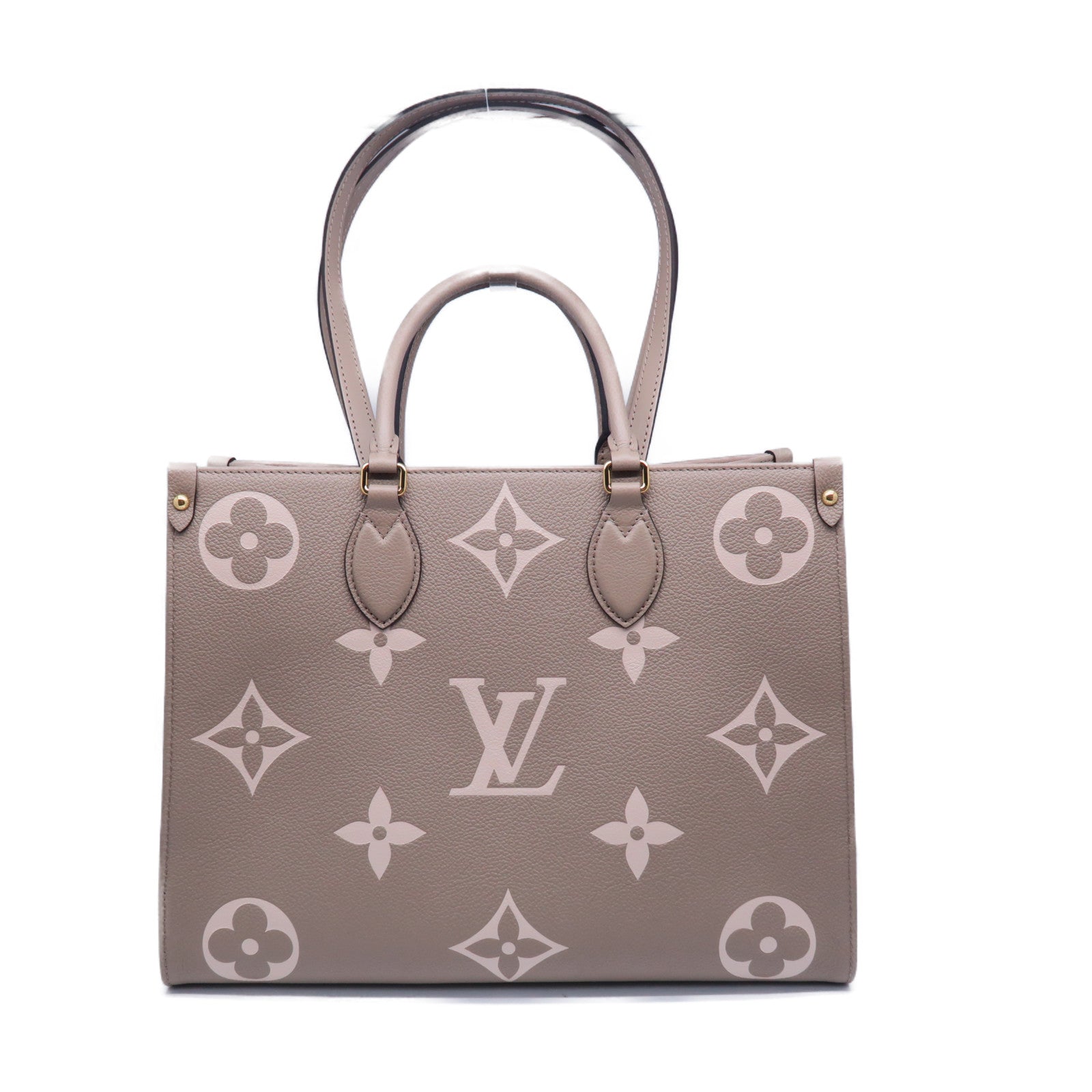 LOUIS VUITTON Monogram Empreinte Onthego MM金扣手挽肩背兩用袋灰色米色