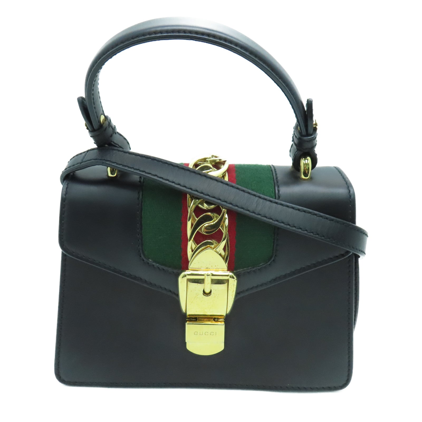 GUCCI 牛皮皮革2 Way Shoulder金扣手挽肩背兩用袋黑色